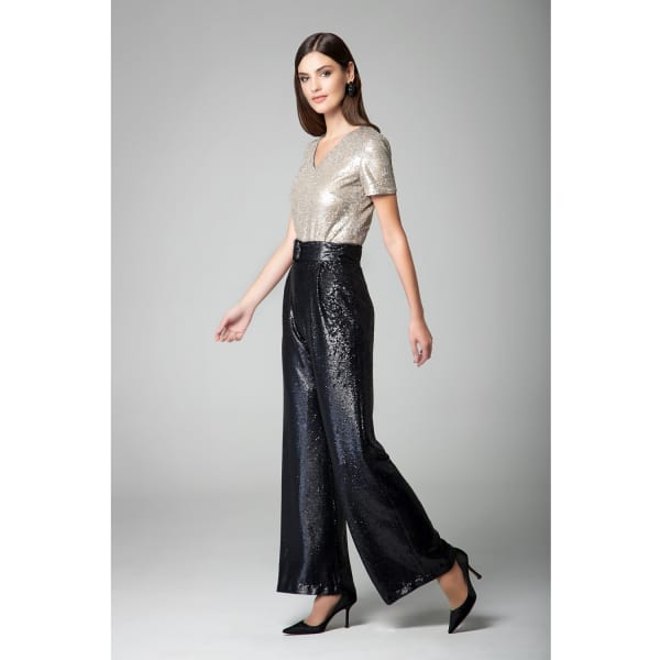 Rumour London Women's Black / Gold Naomi Black & Gold Sequined Jumpsuit With V-shaped Back And Belt In Sequined