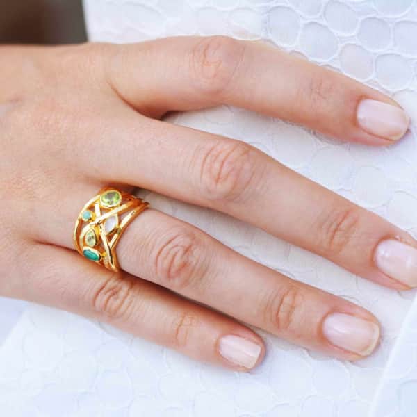 Neola Gold Ring With Aquamarine, Blue Topaz & Lapis Lazuli Gemstones Liana In Gold