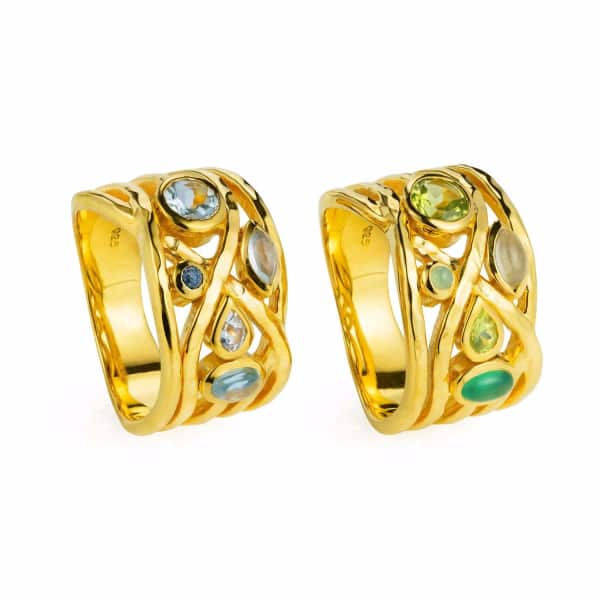 Neola Gold Ring With Aquamarine, Blue Topaz & Lapis Lazuli Gemstones Liana In Gold