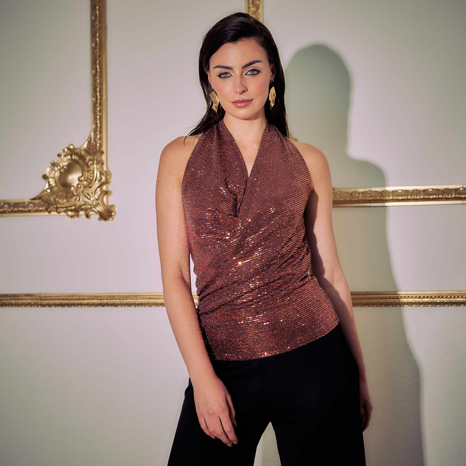 Lead Astray Copper Sequin Halter Neck Top | Me & Thee | Wolf