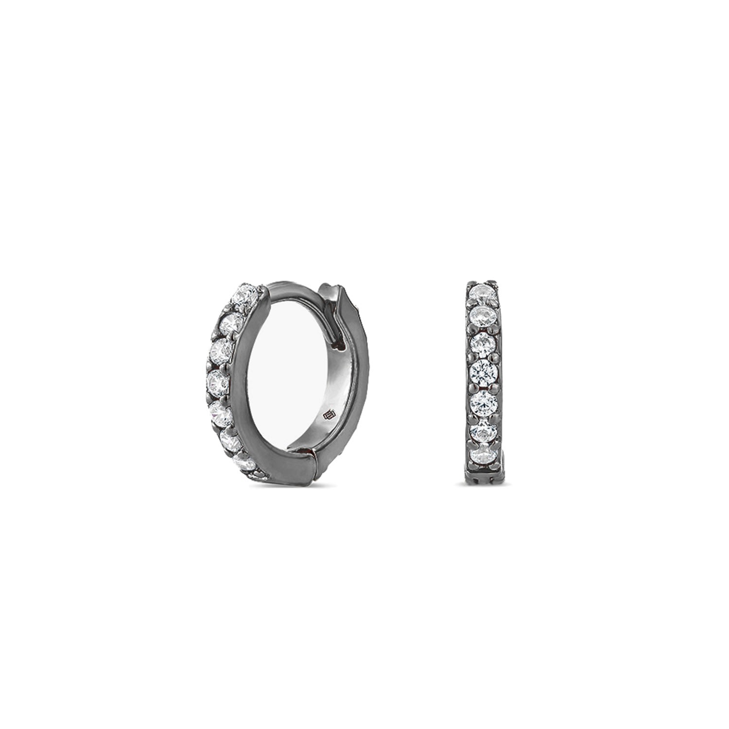 Sally Skoufis Women's Black / White Light Huggie Earrings With Man Made Cz Diamond Stimulant In Sterling Silver & 