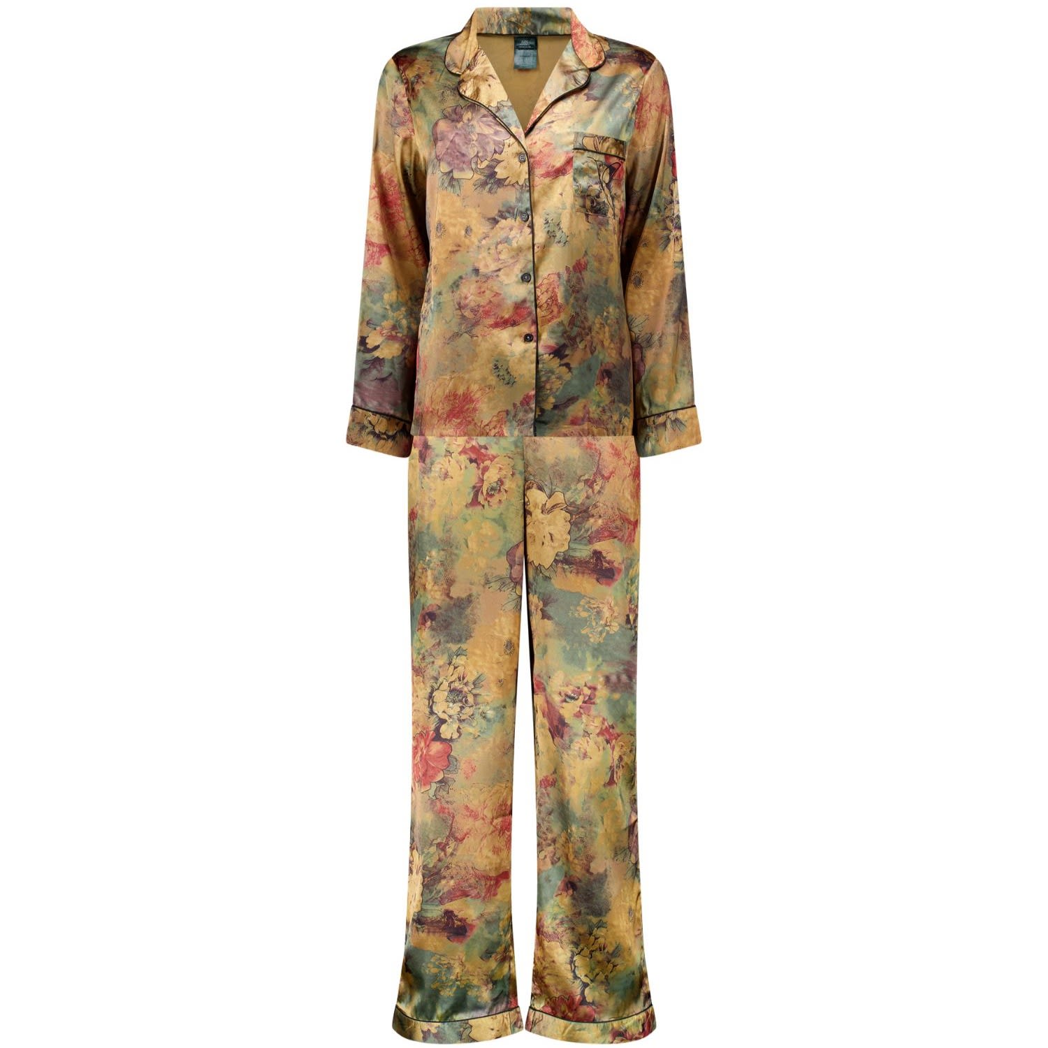 Women’s Gold / Green The ’Jena’ Long Pajama Set Small Rani Lounge