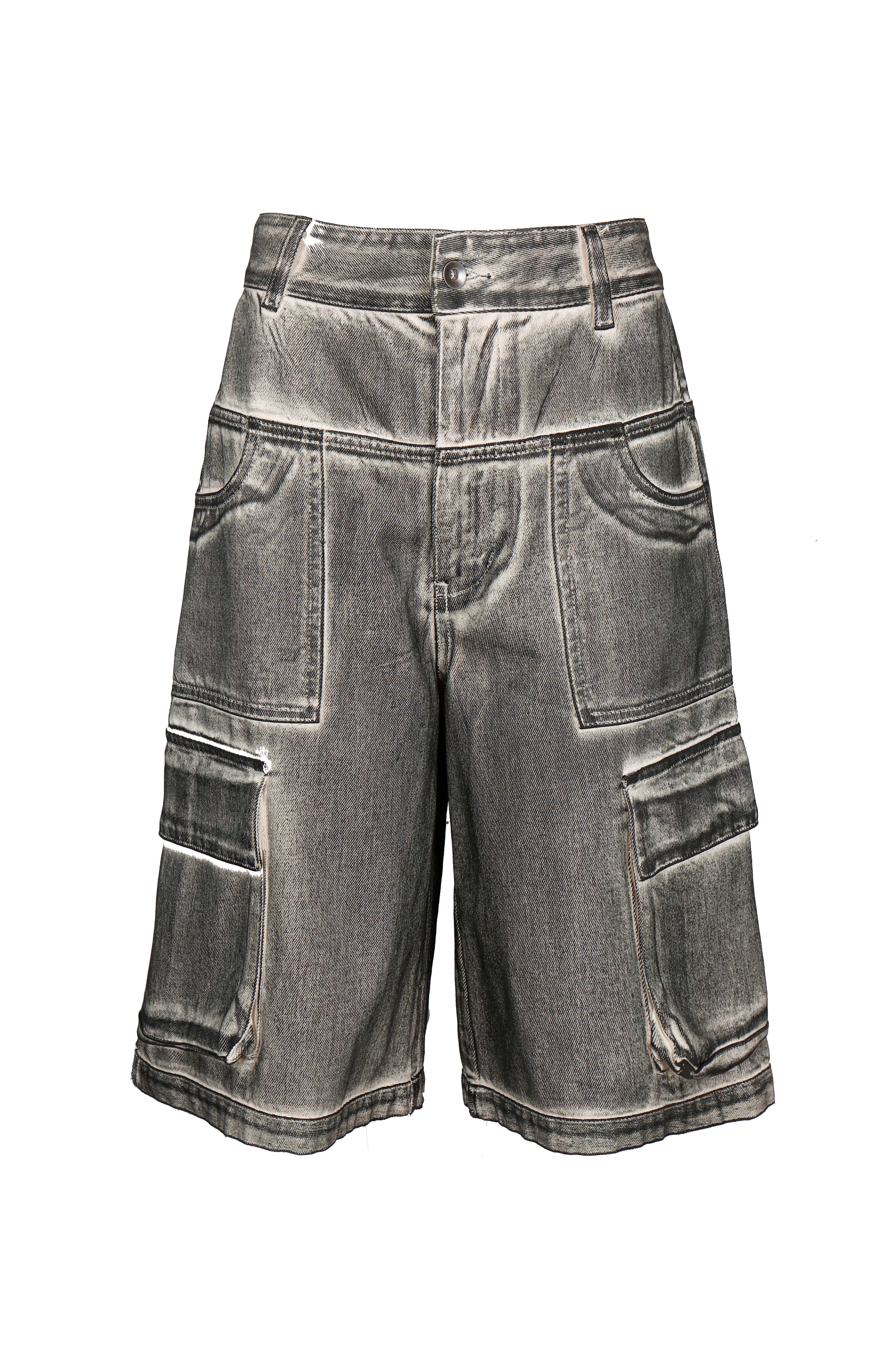 Yibri Women's Hand Brushed Black Denim Cargo Shorts