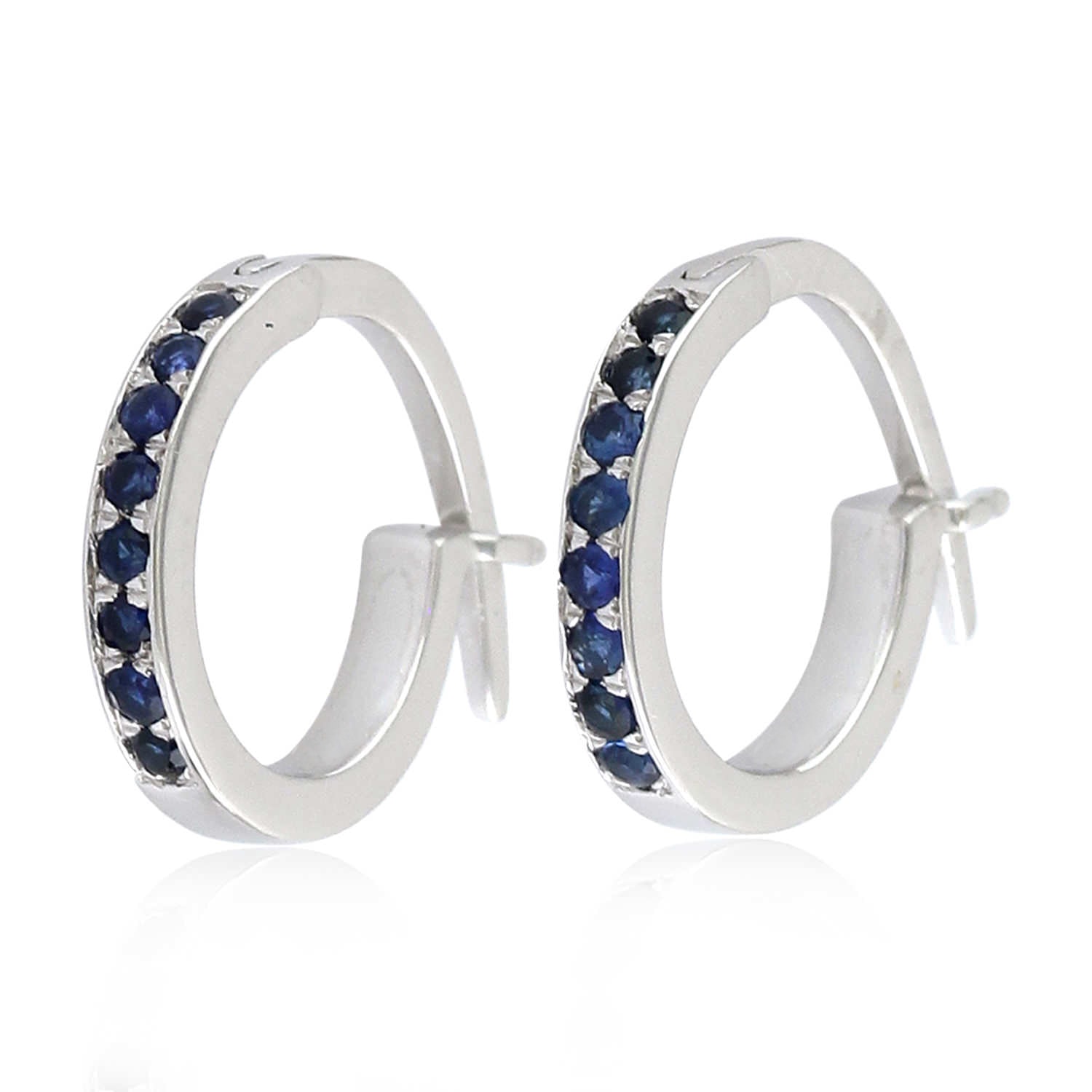 Women’s White / Blue 18K Solid White Gold In Micro Pave Blue Sapphire Gemstone Mini Huggies Earrings Artisan