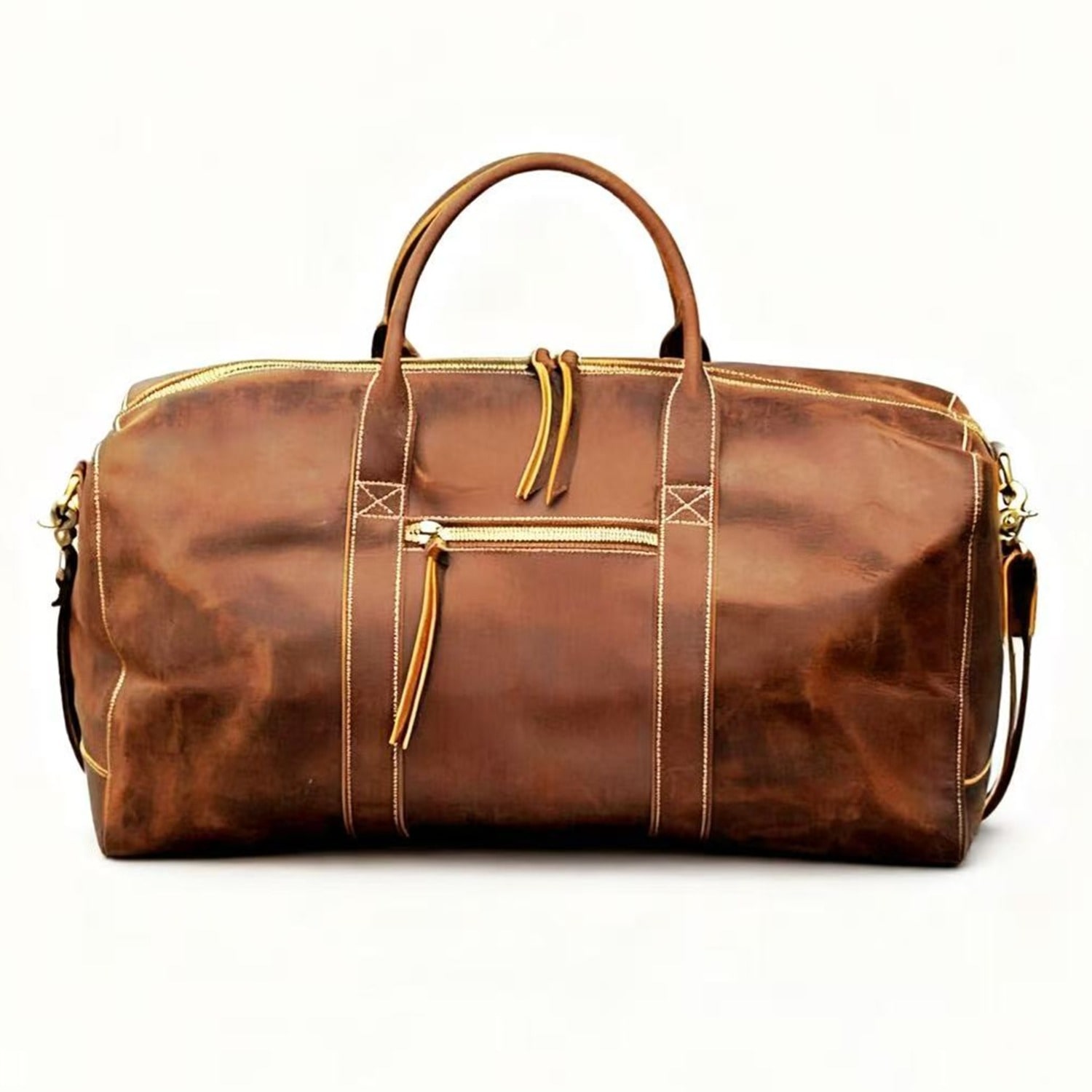 Men's Genuine Leather Duffel Travel Bag - Light Brown | Touri