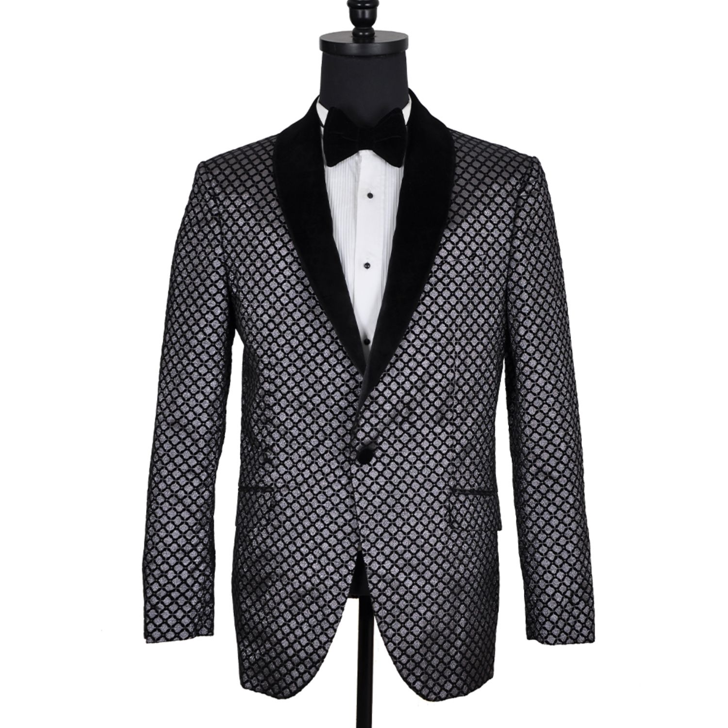 David Wej Men's Grey / Black Washington Jacquard Velvet Shawl Lapel Blazer - Grey In Grey/black