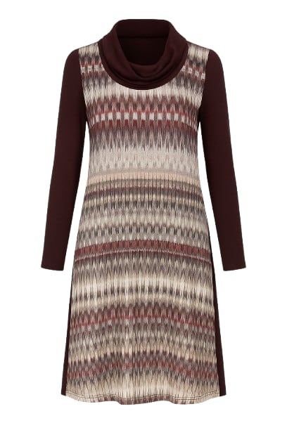 Conquista Women's Red A Line Print Dress With Turtle Neck In Red