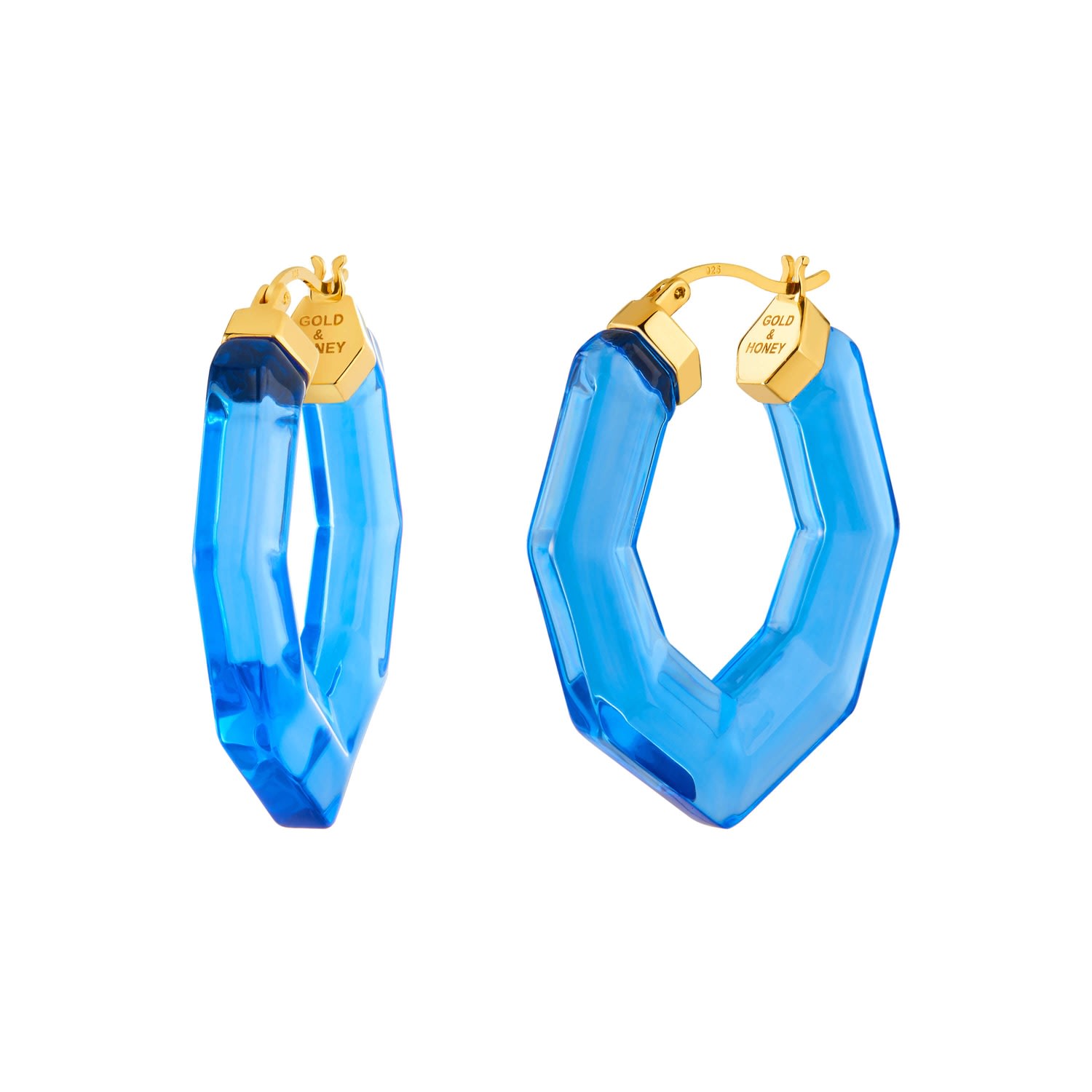 Women’s Blue / Gold Pear Gemstone Lucite Hoops In Blue Gold & Honey