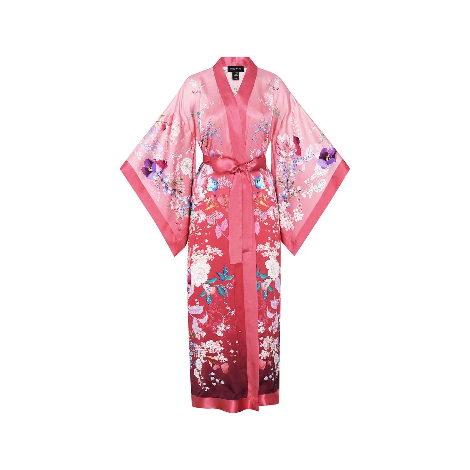 Women's Vermillion Red Ombre Silk Satin Kimono | One Size | Meng