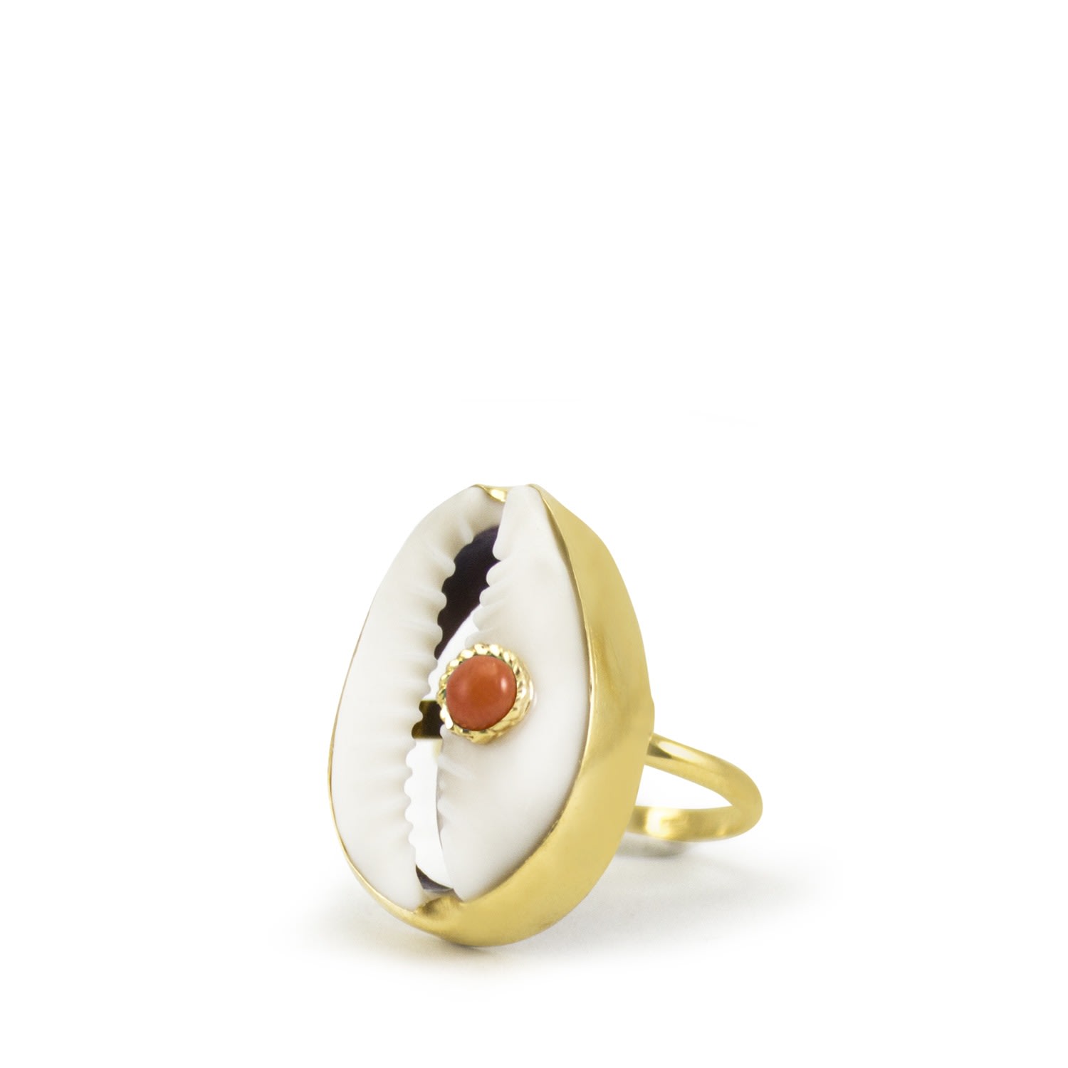 Vintouch Italy Women's Gold Coral & Cowrie Shell Ring In Gold
