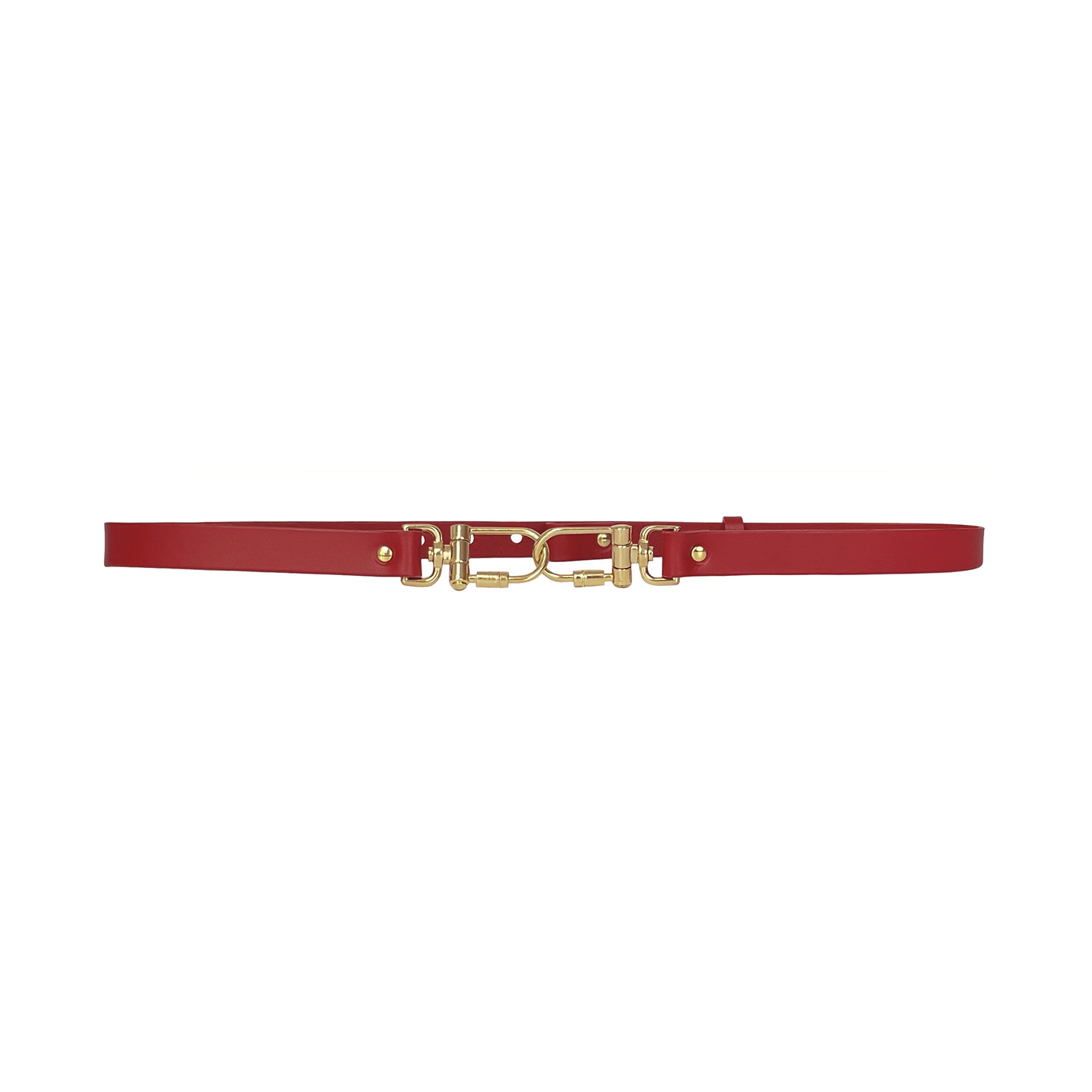 Haute Cuir Women's Carabiners Red Skinny Leather Belt In Red