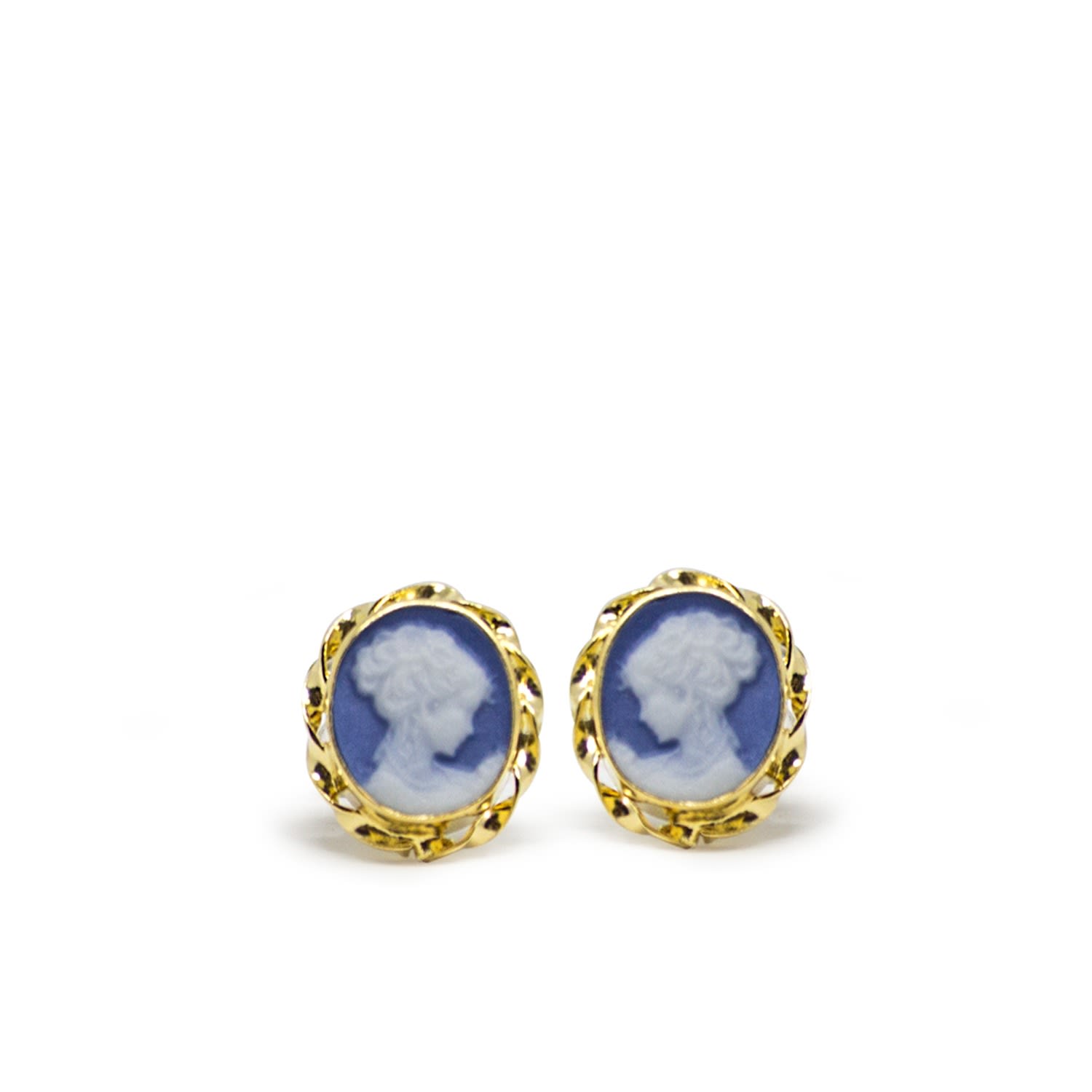 Women’s Gold-Plated Blue Mini Cameo Stud Earrings Vintouch Italy