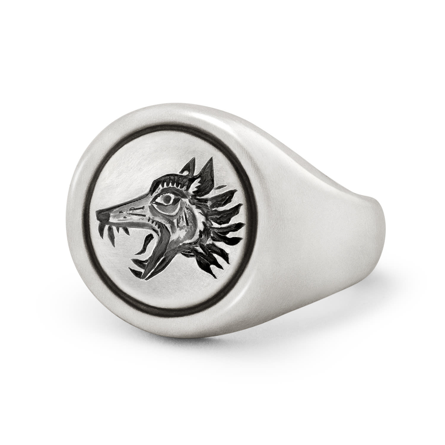 Men’s Wolf Silver Signet Ring Snake Bones