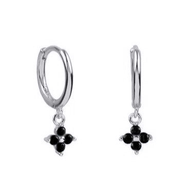 Gold Trip Women's Black / Silver Black Crystal Flower Huggie Hoops In Silver In Metallic