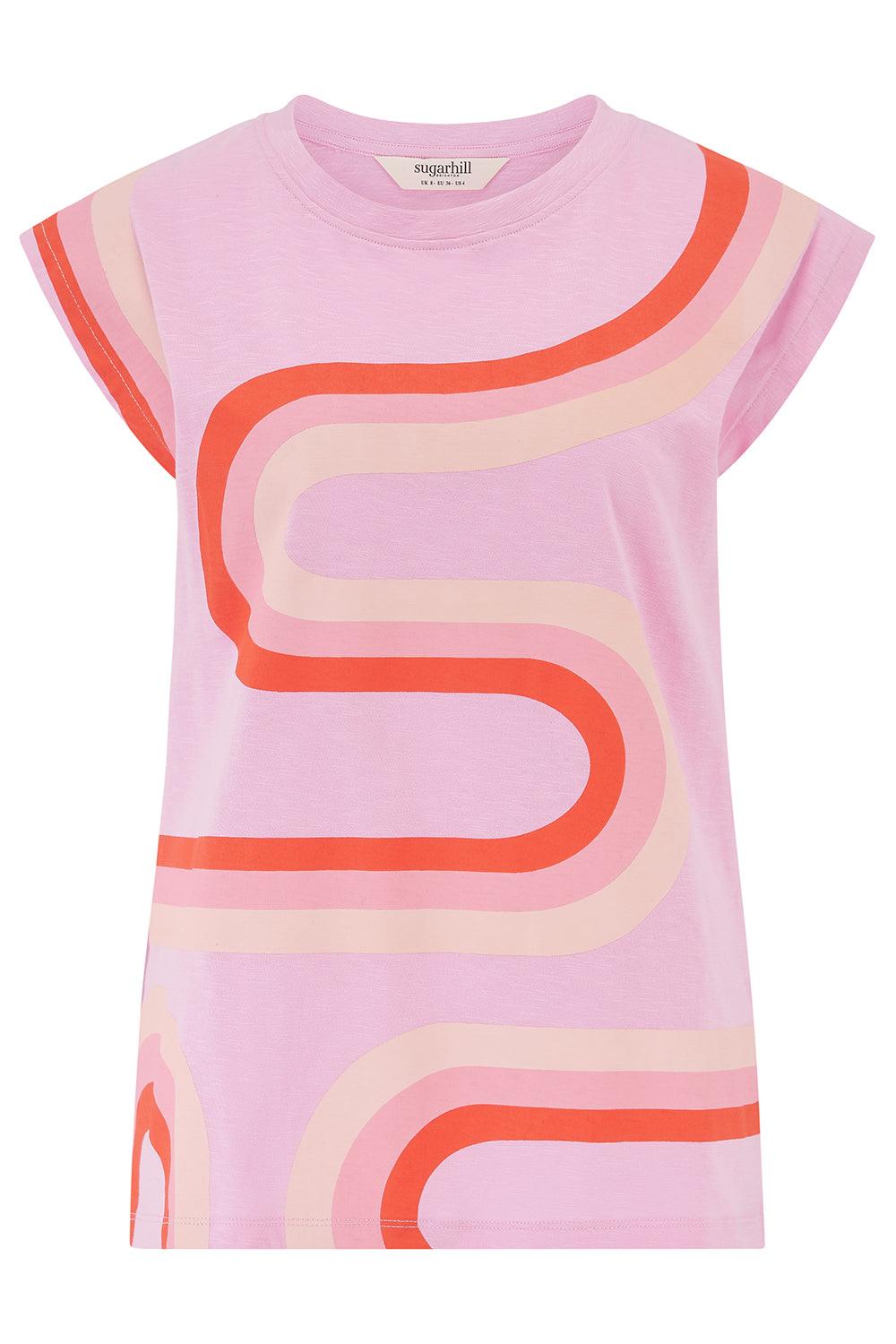 Chrissy Relaxed Tank T-Shirt Pink, Tubular Geo | Sugarhill