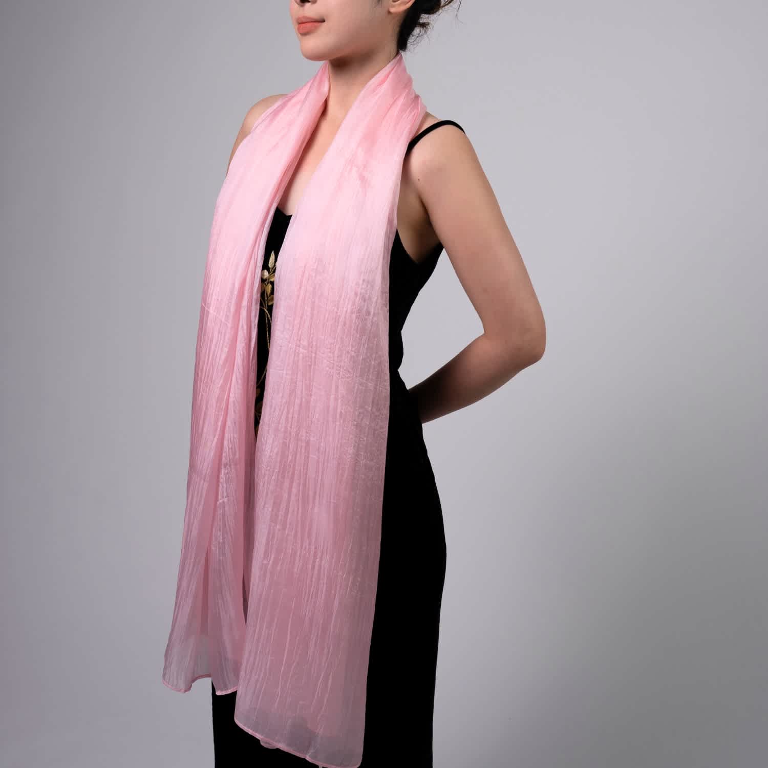 Blush Pink Handwoven Silk Scarf – Lightweight Sheer Mulberry  display picture 2