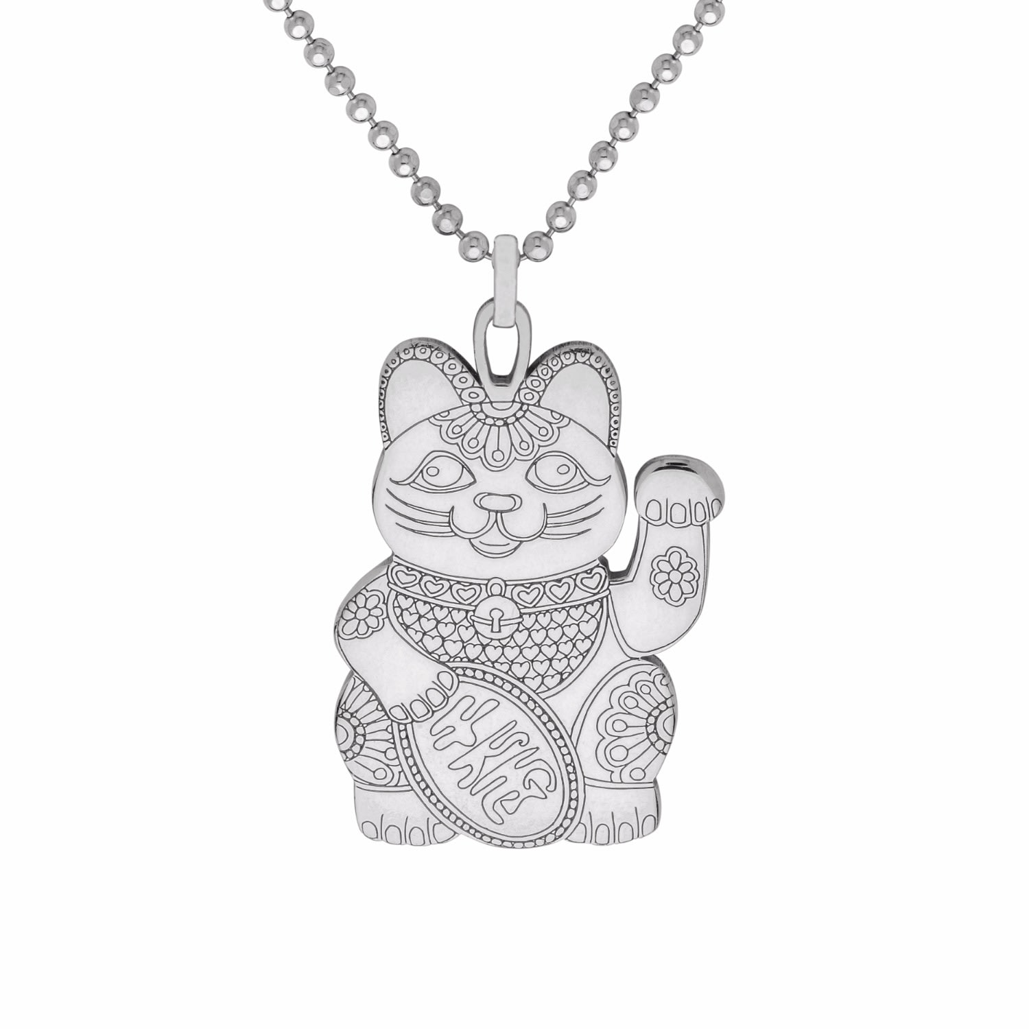 Women’s Large Lucky Cat Pendant Necklace - Silver Cartergore