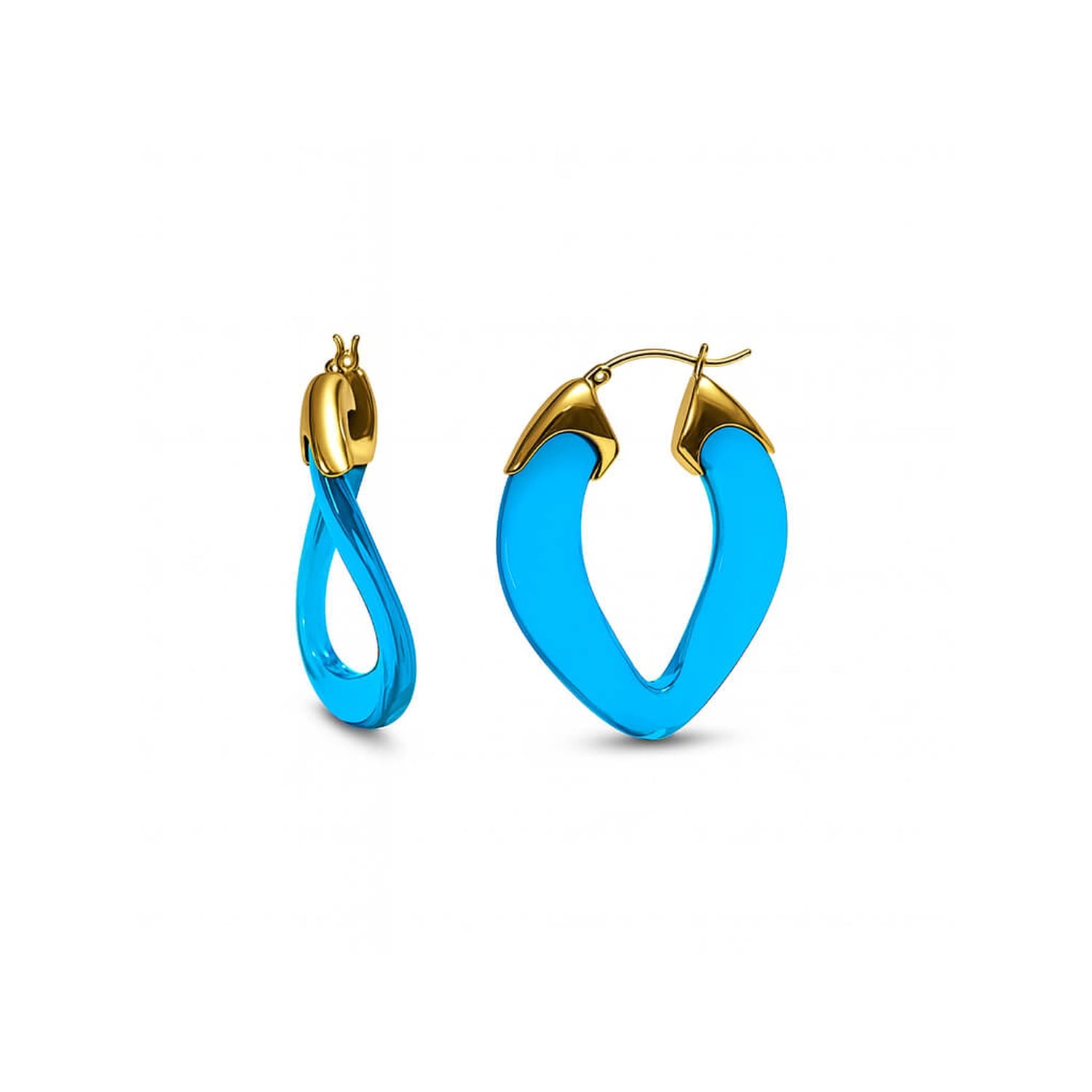Gold & Honey Women's Blue / Gold Blue Topaz Curb Link Lucite Birthstone Hoop Earrings In Multi