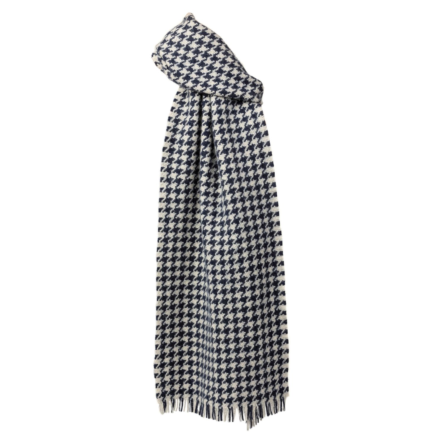 Men’s Blue Deluxe Navy Houndstooth Cashmere Scarf Kinalba