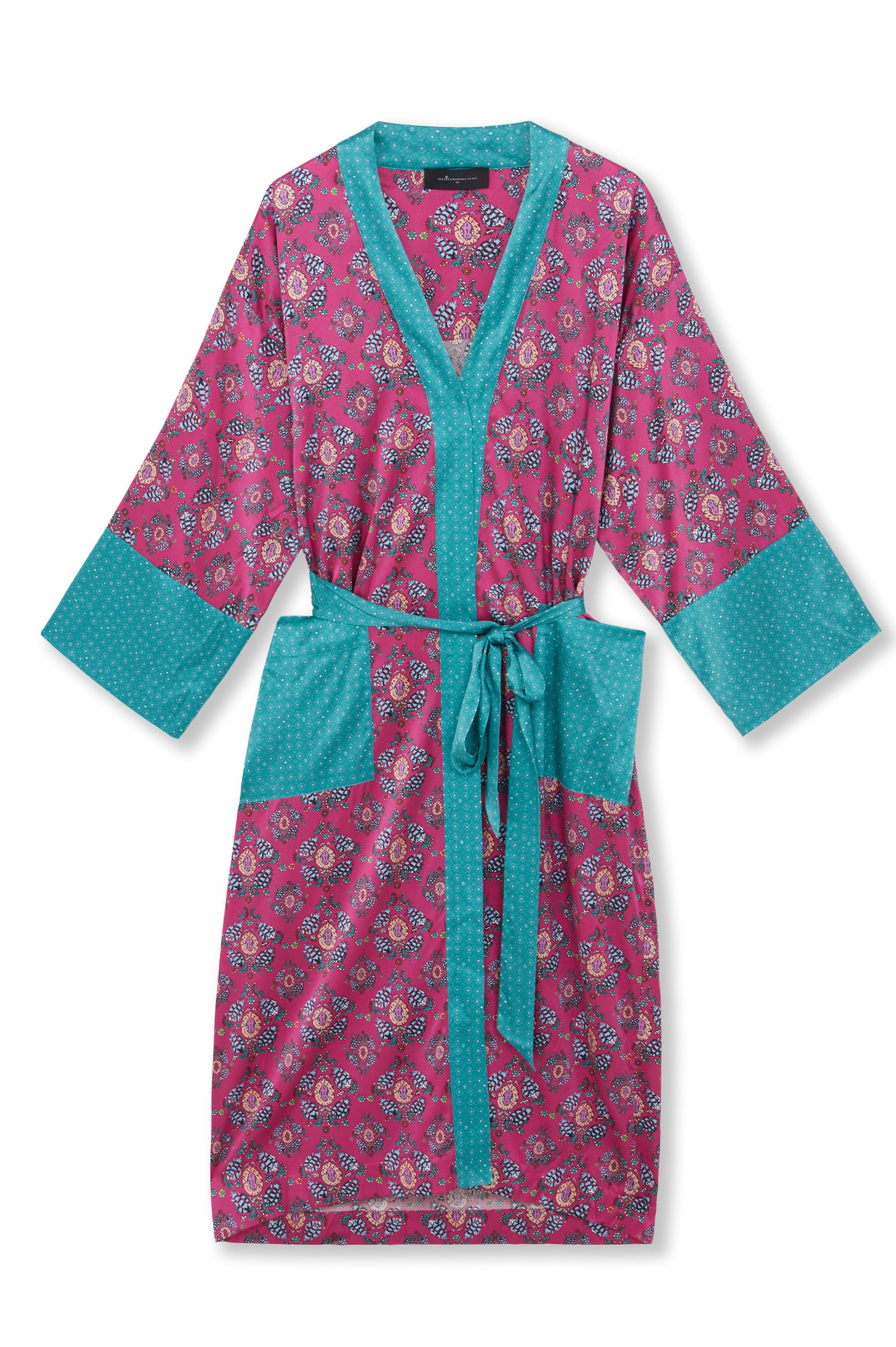 Jessica Russell Flint Women's Green / Pink / Purple Persia Long Silk Robe