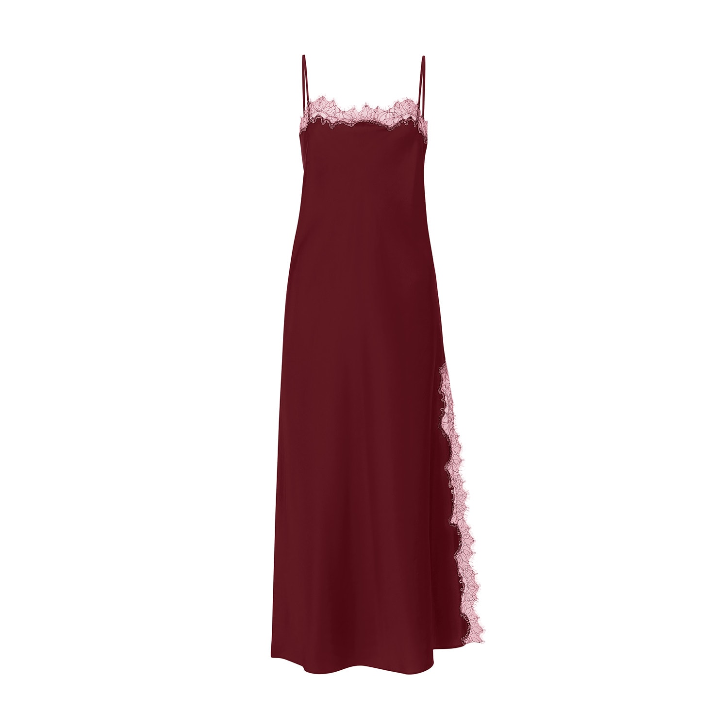 Avenue 8 Women's Red Lace Detailed Straight Neck Midi Dress With Slit - Burgundy In Red