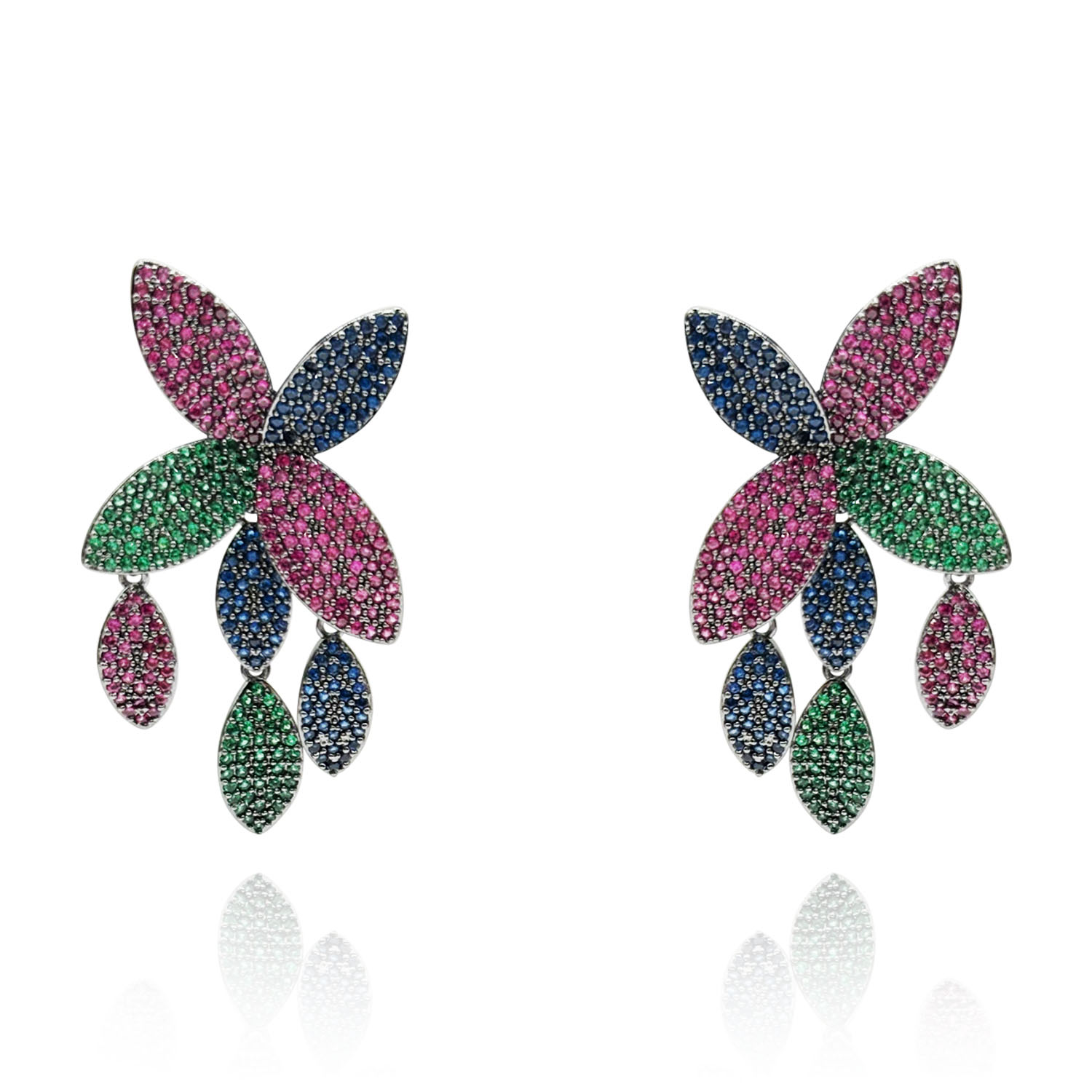 Women’s Multi-Color Micro Pave Crystal Petal Earrings In Black-Plated Brass Michael Nash Jewelry