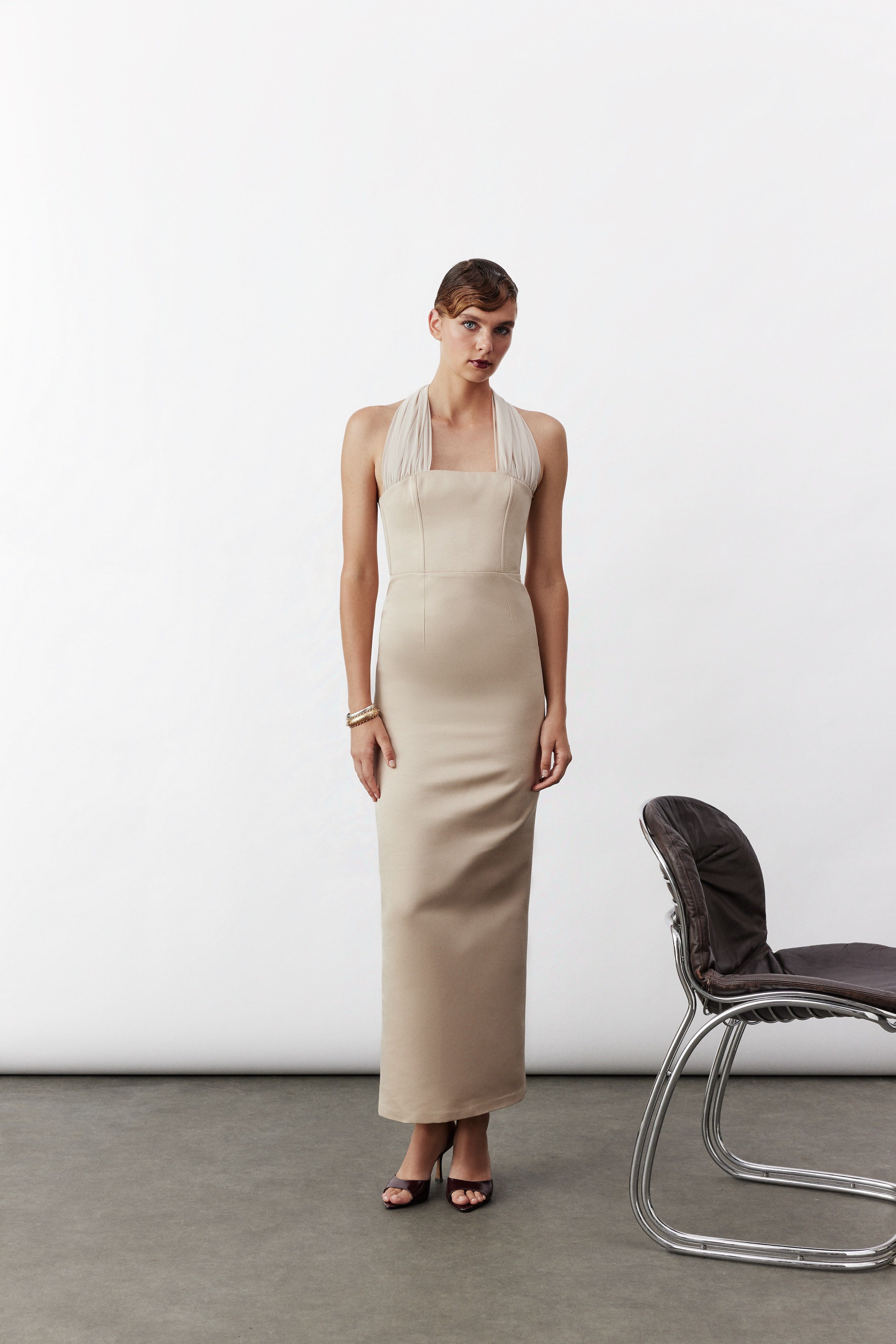 Nazli Ceren Women's Brown Clarine Long Dress In Beige In Neutral