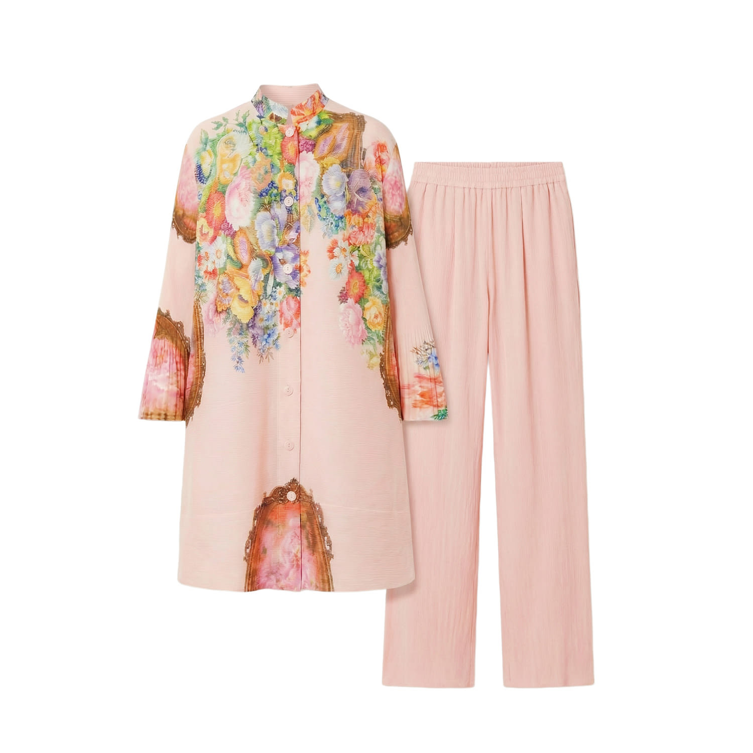 Cy Boutique Full Pleated Floral Print Shirt And Trousers Co-ords In Pink