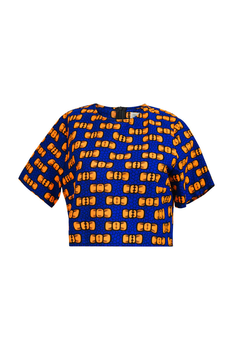 Women’s Blue / Yellow / Orange Firdawasi Crop Top Blue And Orange Bow Tie Print Extra Large Oliveankara