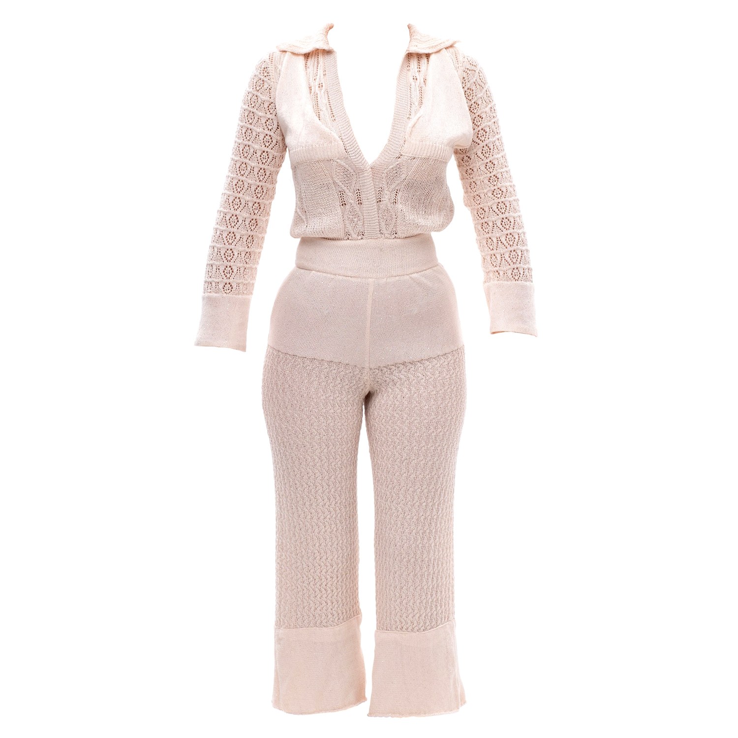 Maison Bogomil Women's Pink Weave Light – Sequined Knit Jumpsuit With Openwork Texture