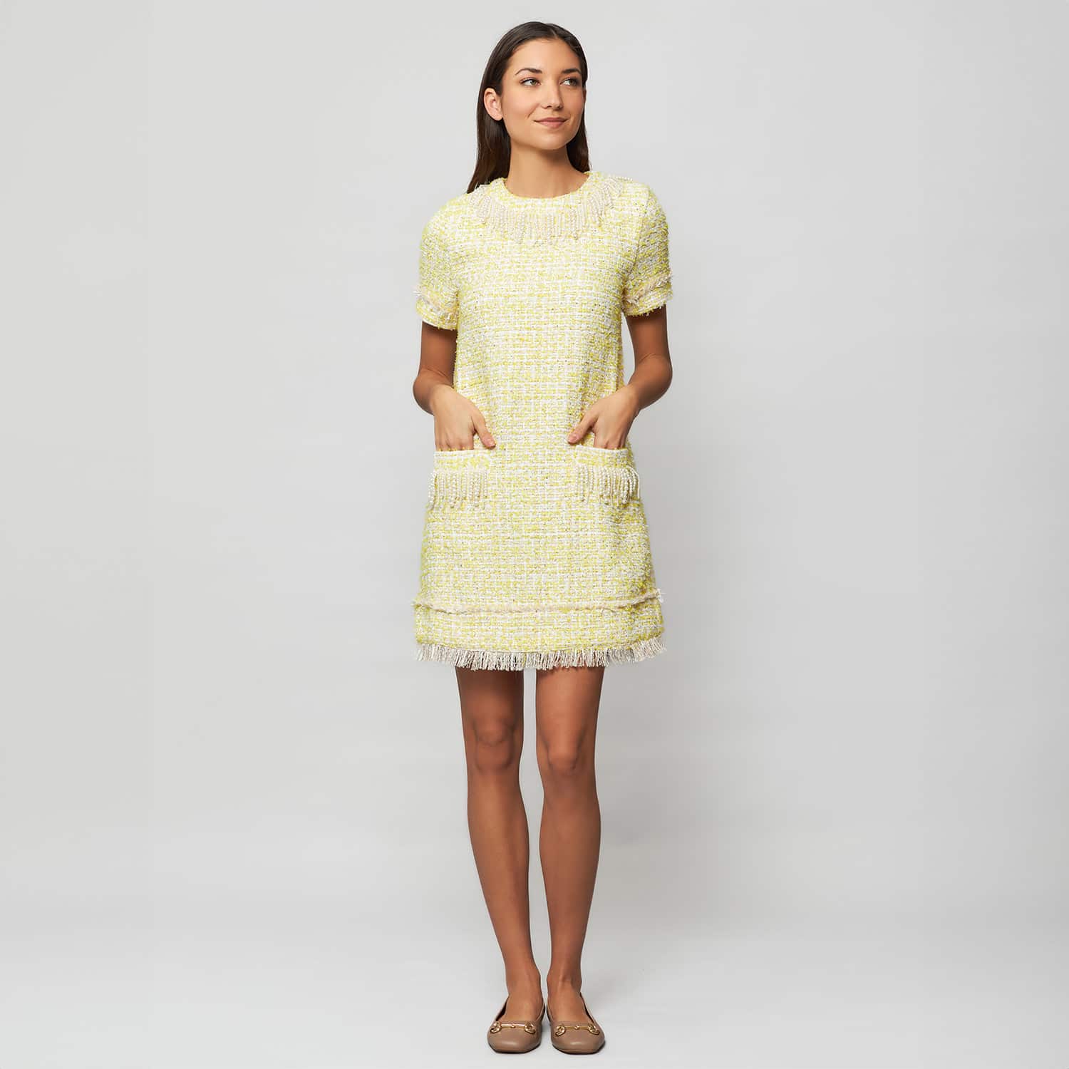 Tia Tweed Bouclé Sheath Mini Dress - Yellow | Solgo Atelier | Wolf