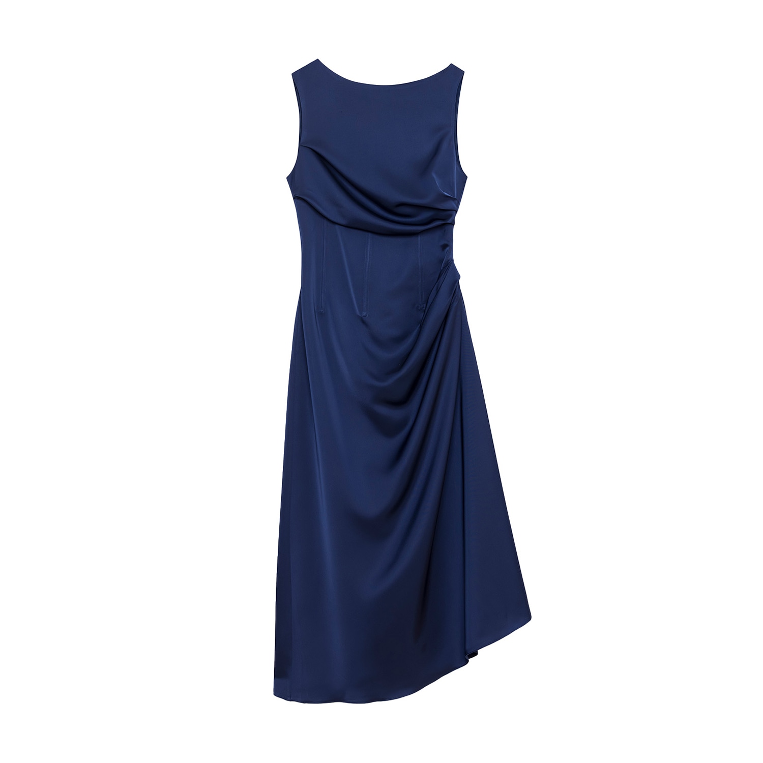 Peploum Women's Blue Amor Draped Sateen Dress In Dusty Midnight In Blue