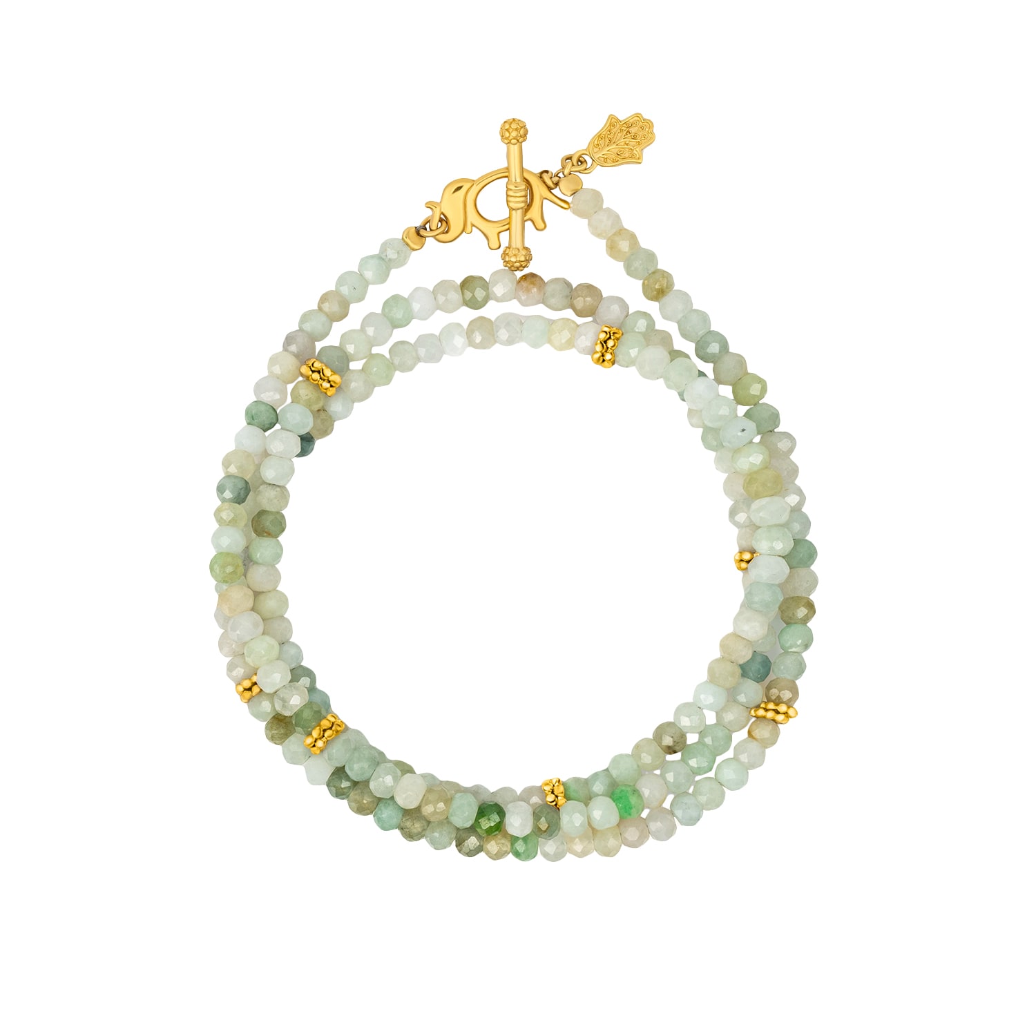 Karma And Luck Women's Gold / Green Manifest Abundance Jade Elephant Wrap Bracelet In Multi