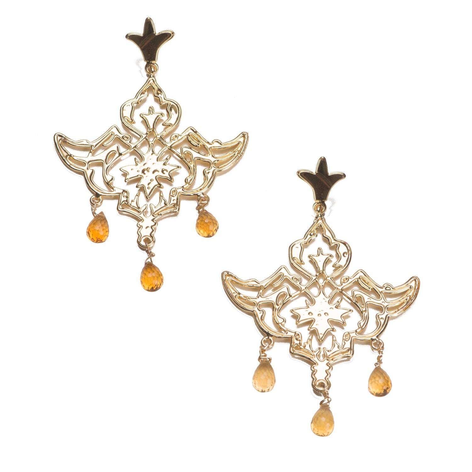 Dhwani Bansal Women's Gold / Orange Mir Citrine Earrings With Gold Filigree In Gold