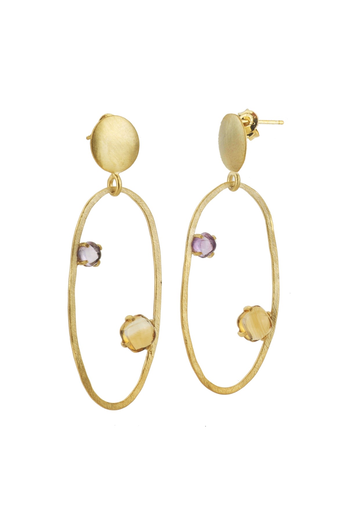 Genevive Jewelry Women's Gold / Purple Gold Overlay Cubic Zirconia Accent Open Circle Earrings In Multi
