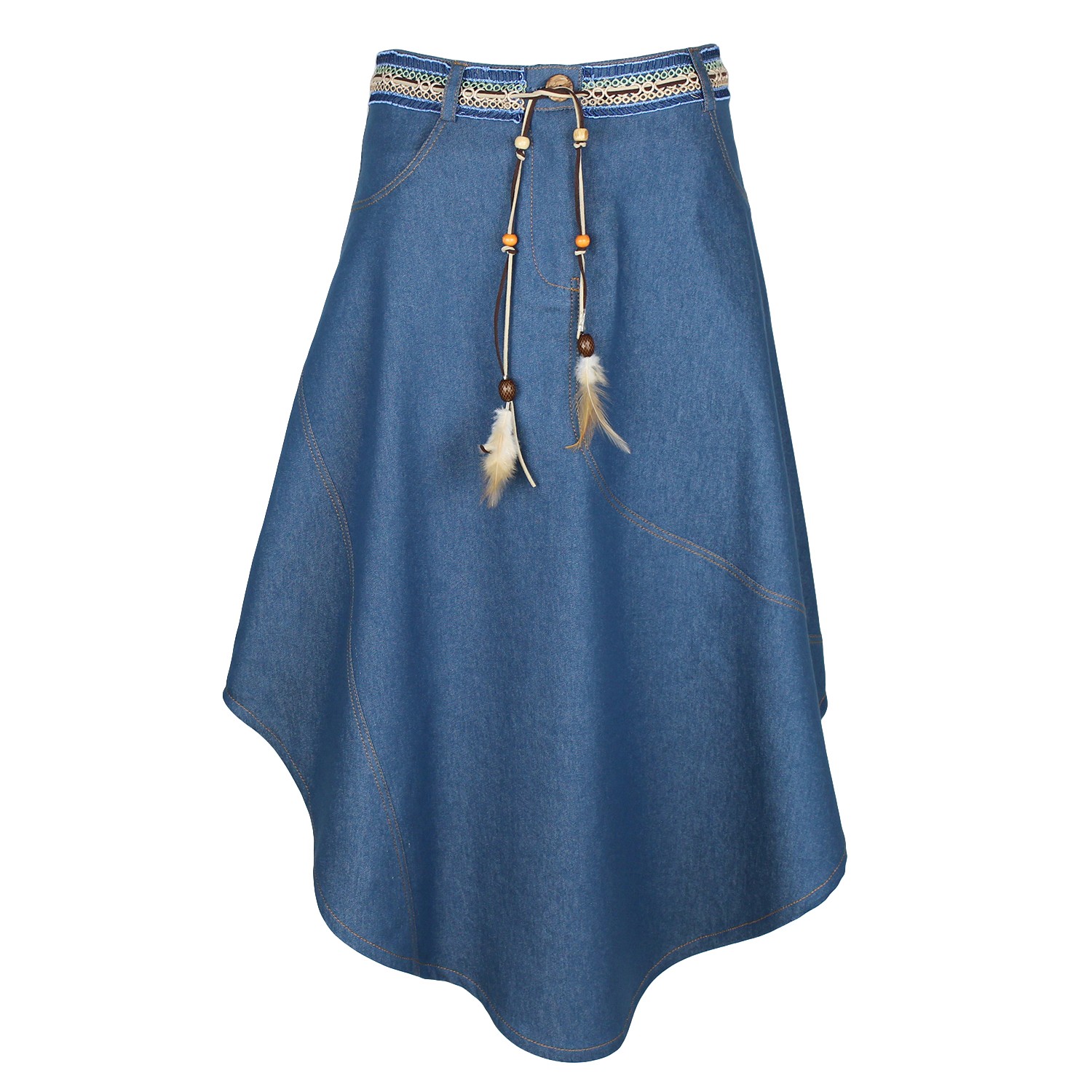 Lalipop Design Women's Blue Midi Asymmetric Flared Denim Skirt In Blue