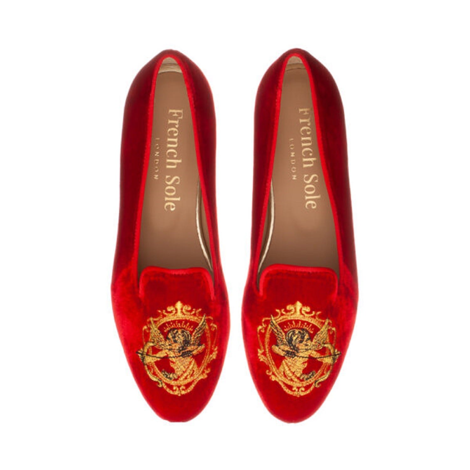 Women’s Hefner Red Velvet Gold Cherub Embroidery 3 Uk French Sole