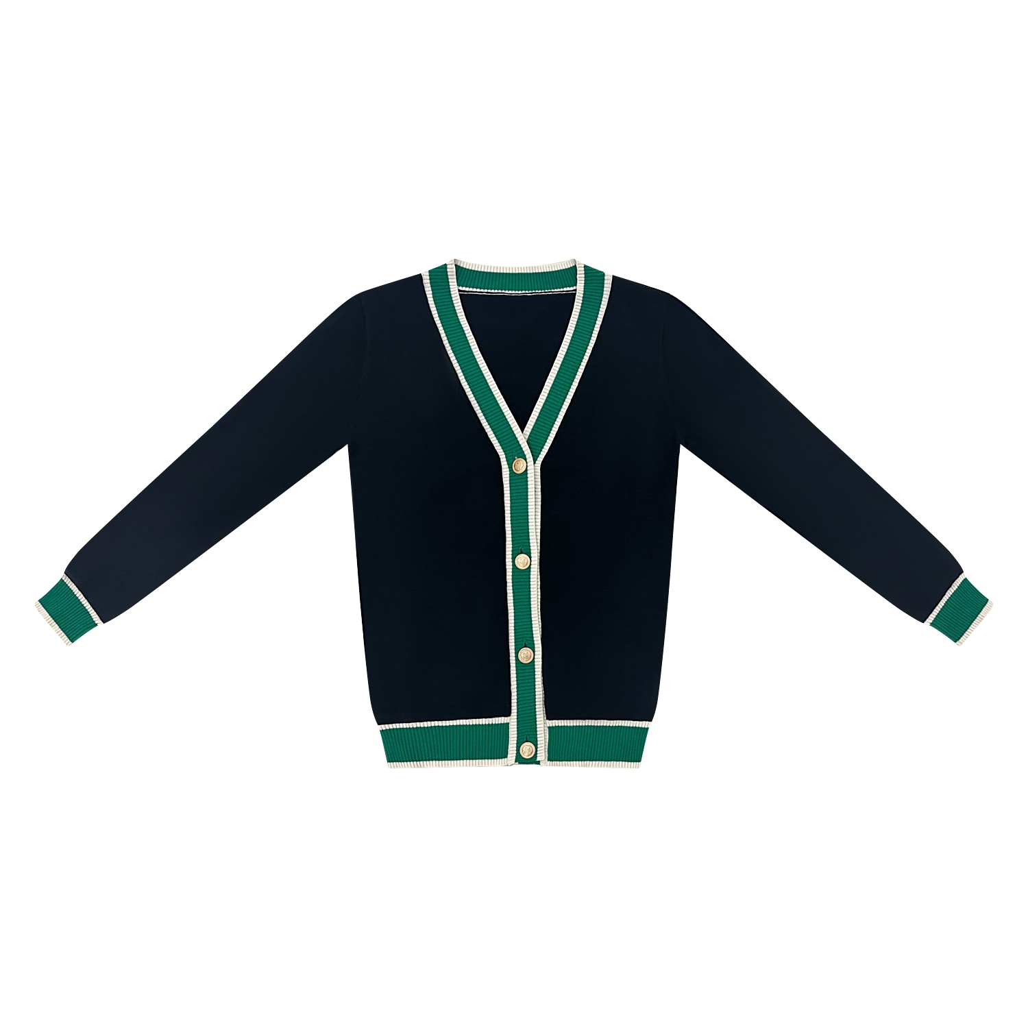 Roch Perel Women's Black / Green / White Green-white Trimmed V Neck Cardigan In Black/green/white