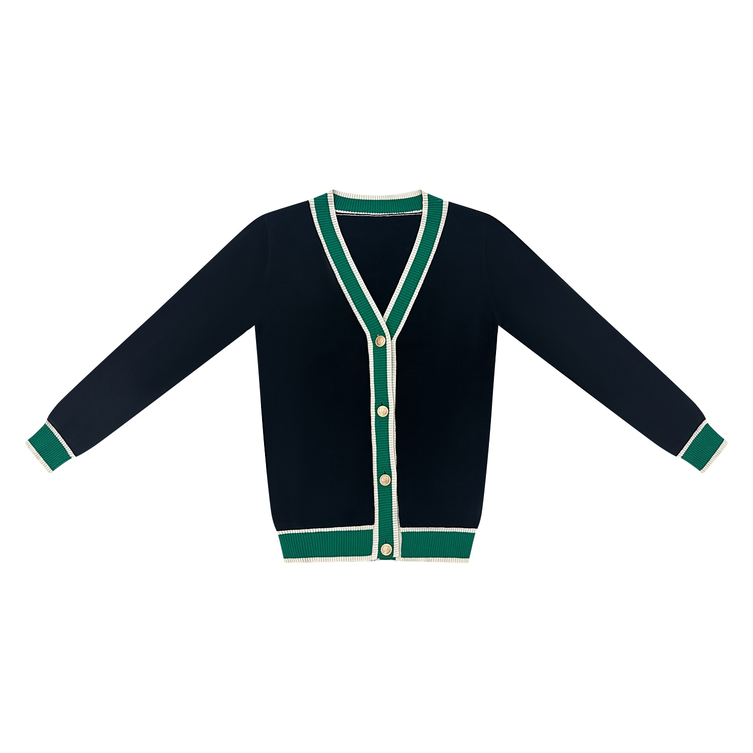 Women’s Black / Green / White Green-White Trimmed V Neck Cardigan Extra Large Roch Perel