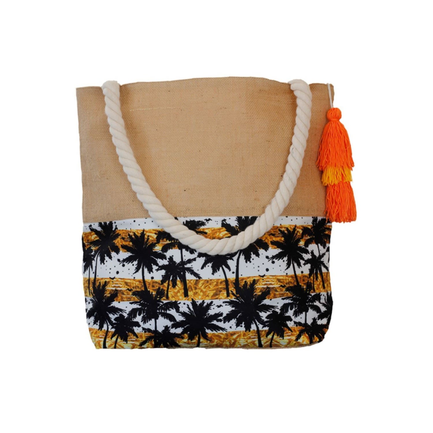 Chillax Neutrals / Yellow / Orange Palm Handmade Jute Beach Bag - For Women And Men In Yellow/orange