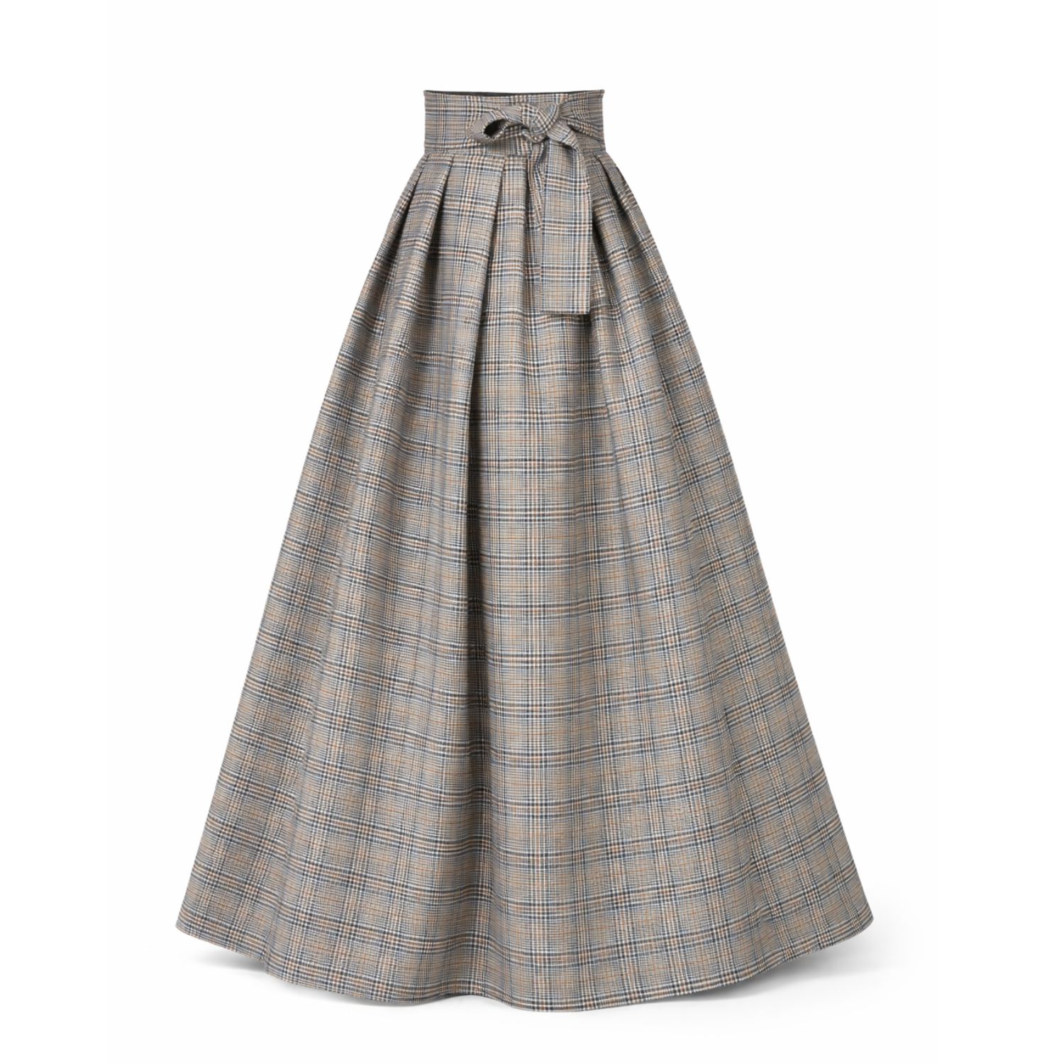 Women's Long Wool Skirt With High Waist And Bow In Plaid | XXL | Nikka Place