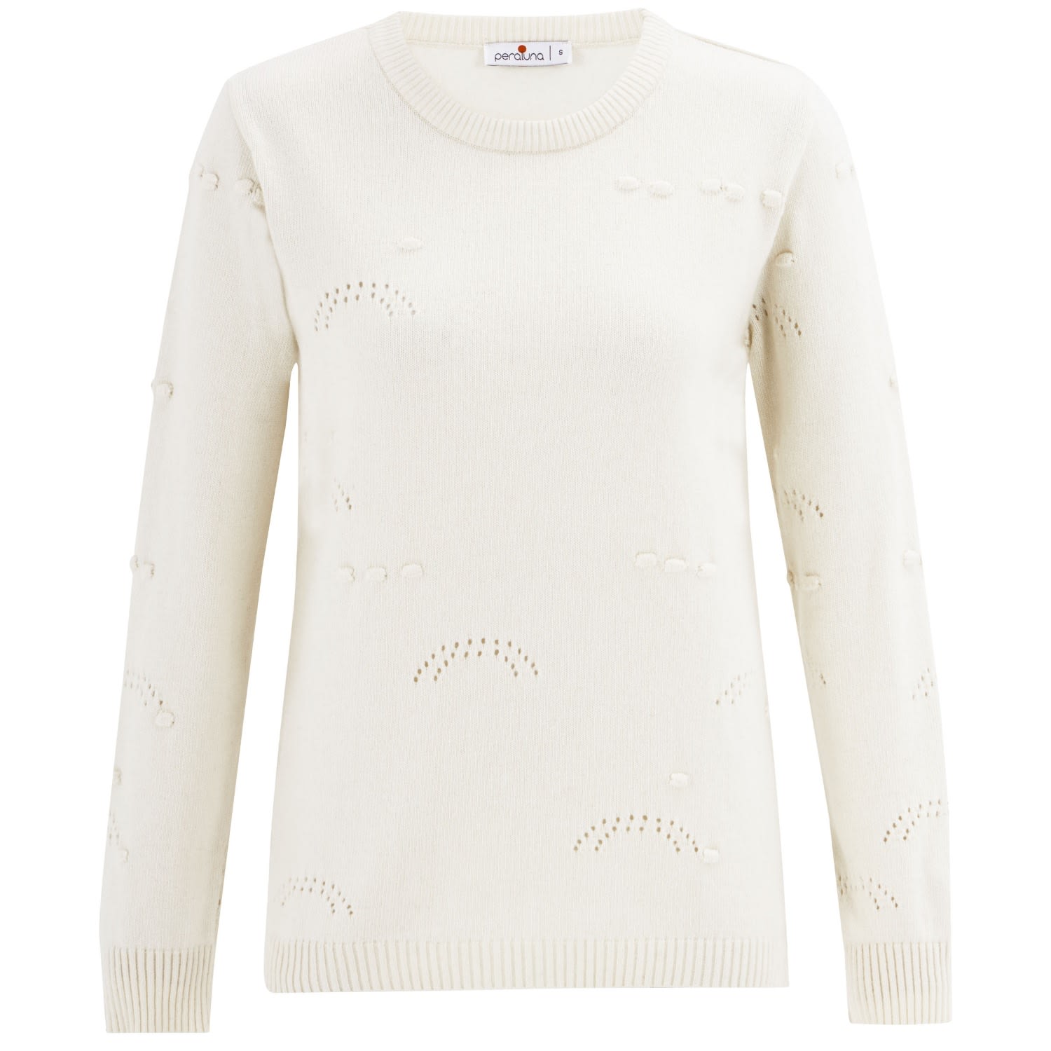 Peraluna Women's White Embossed Pattern O-neck Cashmere Blend Openwork Knit Pullover - Ecru In White