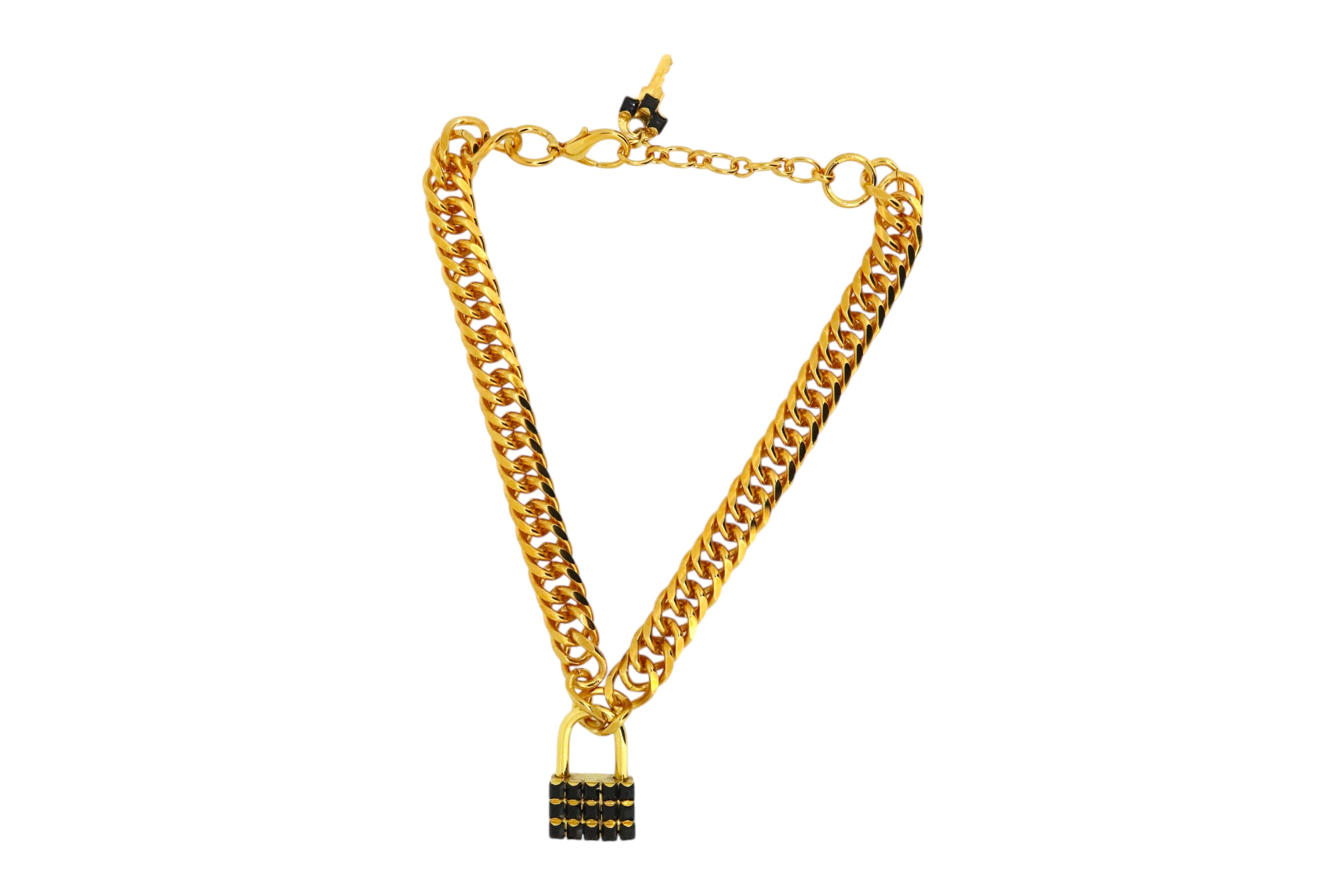 Vickisarge Women's Gold / Black The Tile Lock Necklace In Gold In Multi