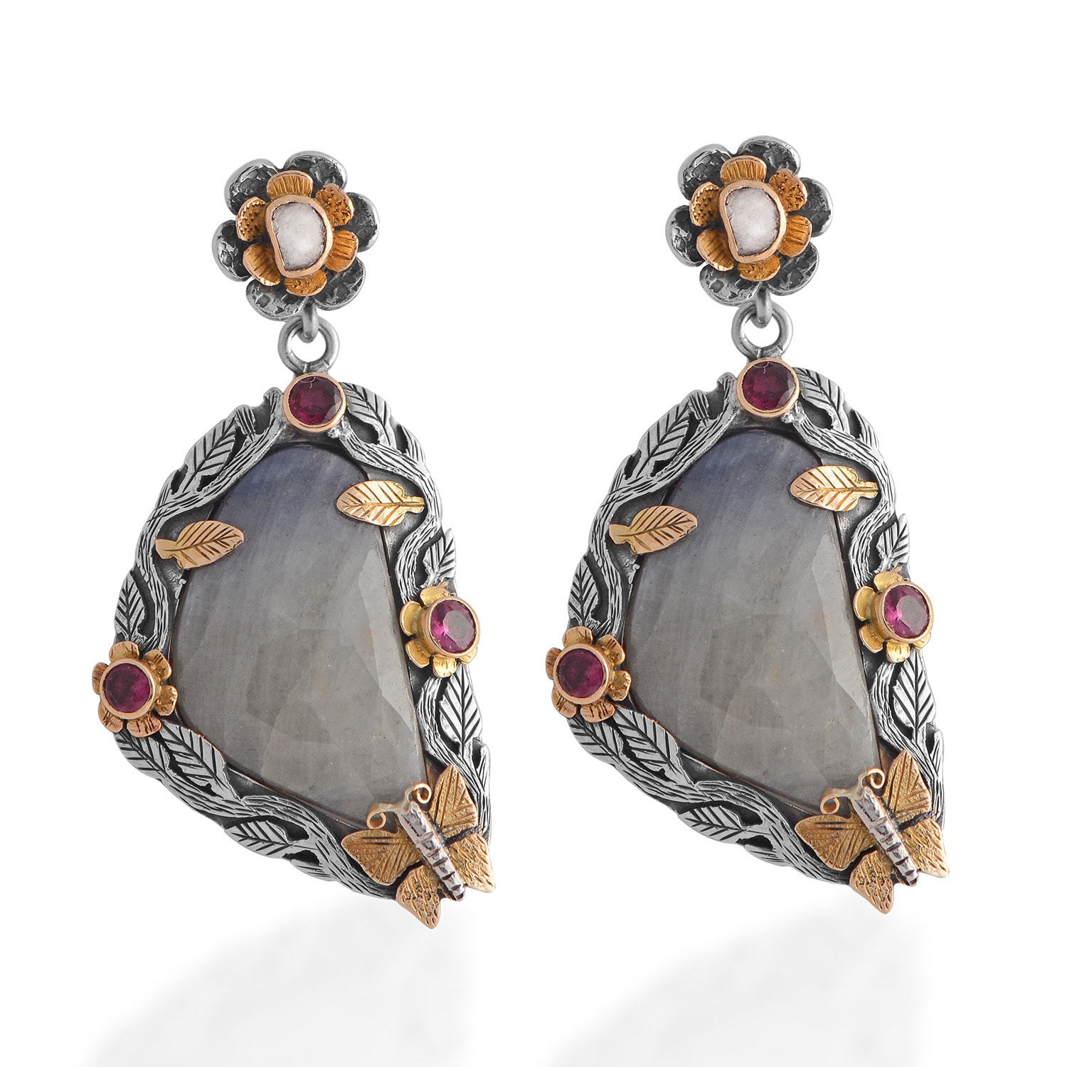 Emma Chapman Jewels Women's Grey / Blue The Madonna Sapphire Diamond Tourmaline Earrings In Multi