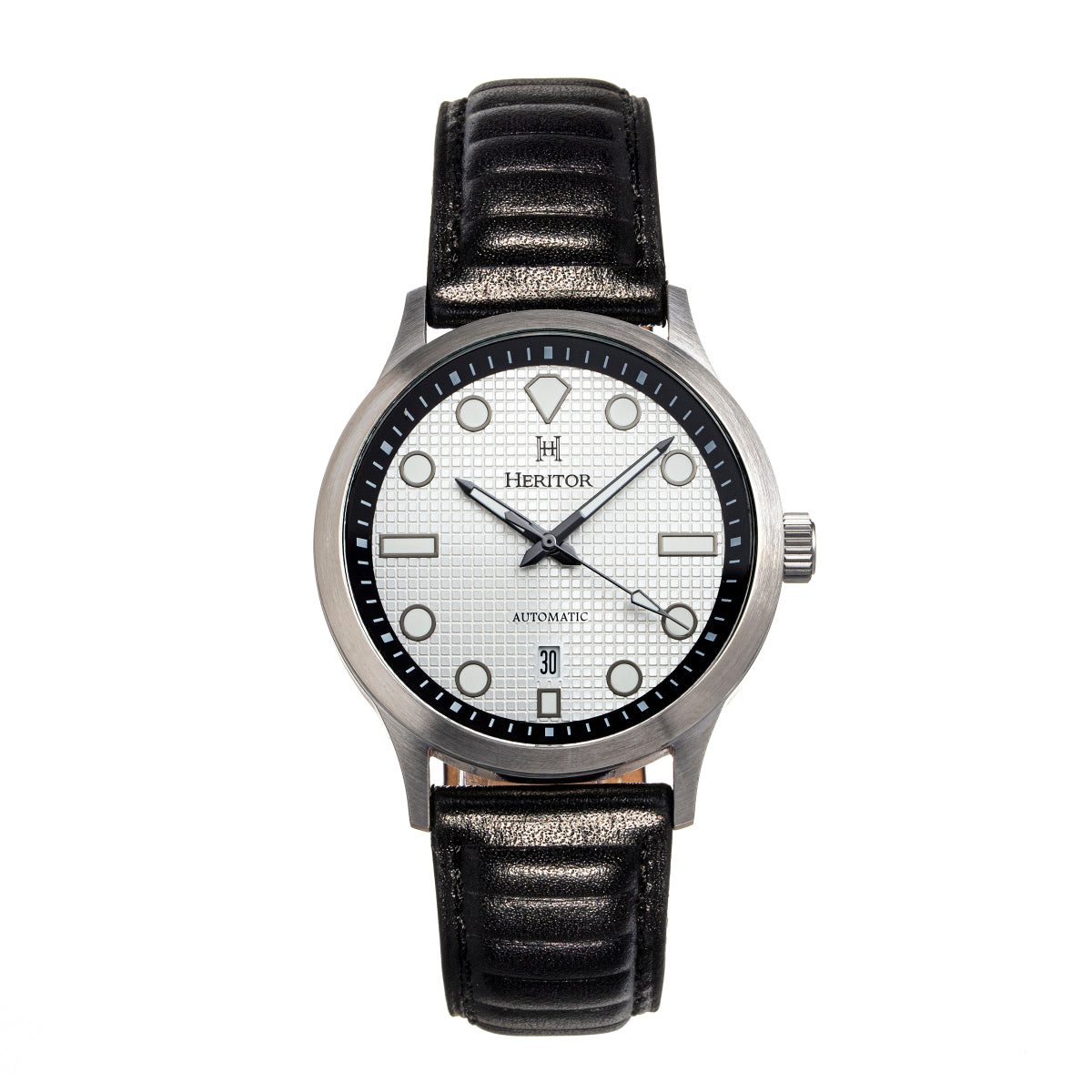 Heritor Automatic Men's Black / Silver Bradford Leather-band Watch With Date - Black, Silver In Black/silver