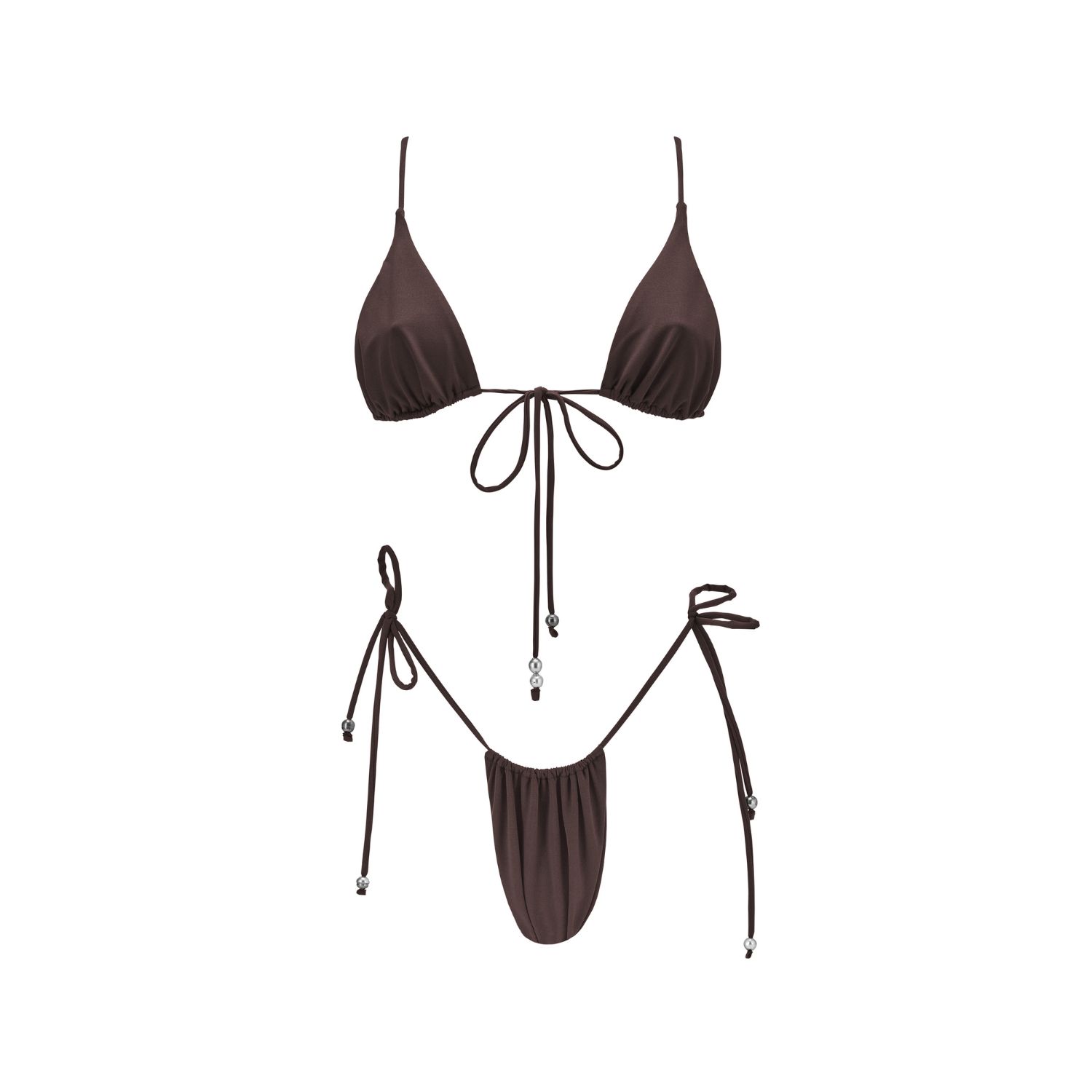 Women's Brown Bikini With Tahitian Pearls - Maimiti Set - Espresso | Large | Seanay