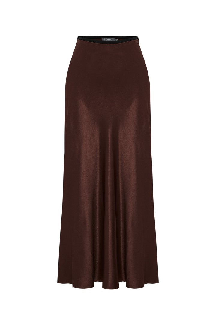 Women's Regular Fit Satin Midi Skirt - Brown | Extra Large | Exquise