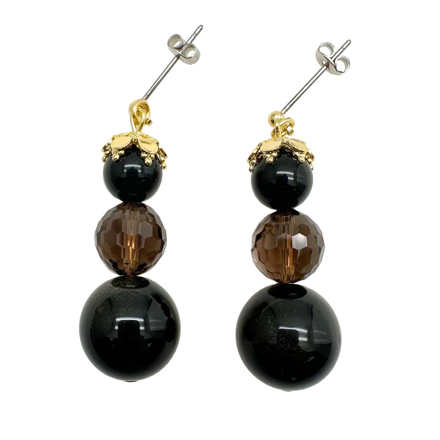 Women’s Timeless Smoky Quartz & Black Obsidian Earrings Farra