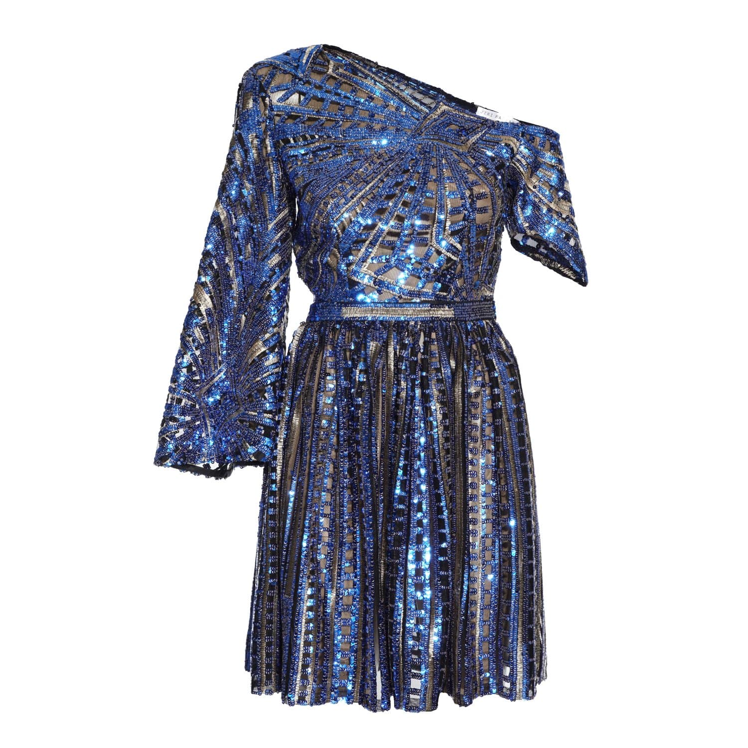 blue and gold sequin dress