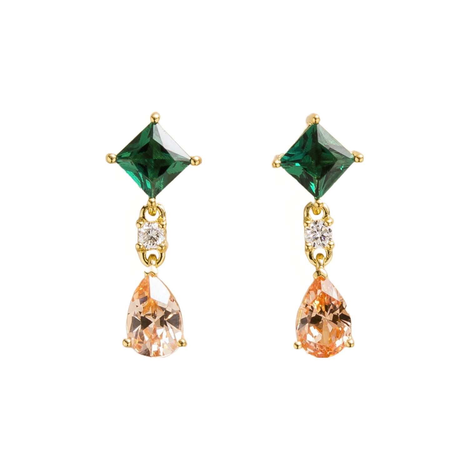 Women’s Green / Yellow / Orange Ori Earrings In Emerald, Diamond & Champagne Sapphire Juvetti